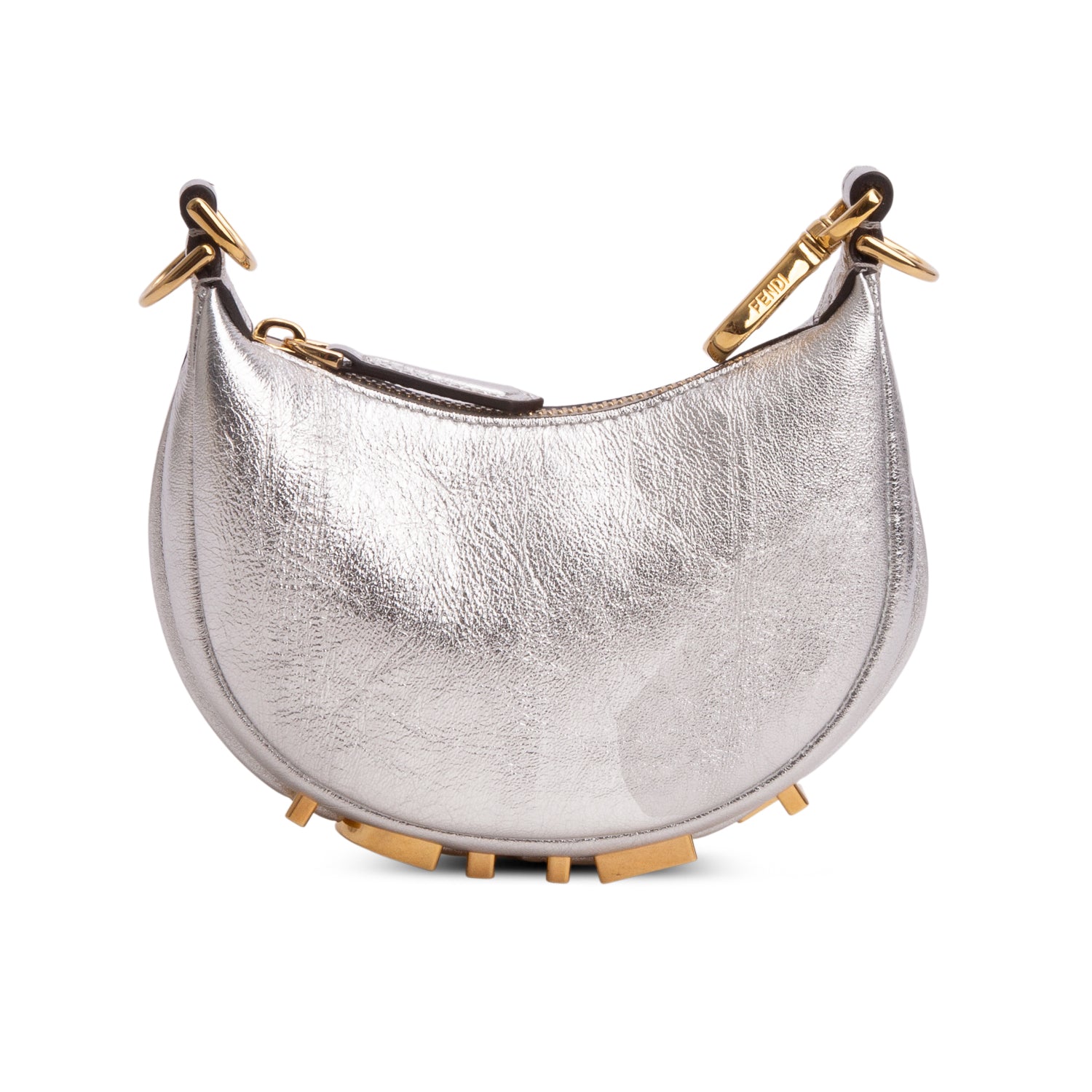 Fendi 2022 Silver Vitello Grace Matte Nano Fendigraphy Hobo Charm