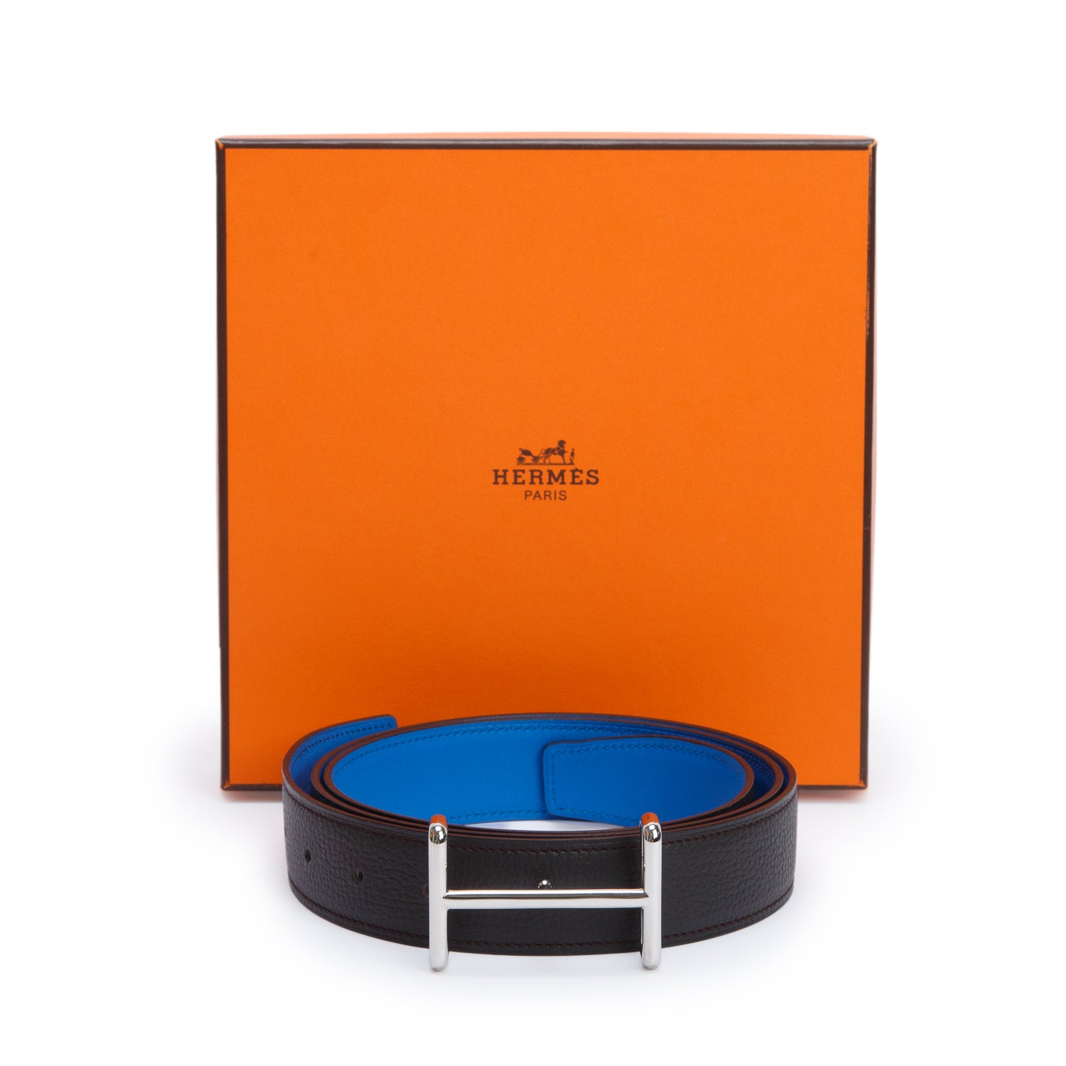 Hermes Noir/Bleu Hydra Togo & Epsom H d'Ancre Reversible Belt, Size 100 w/ Box