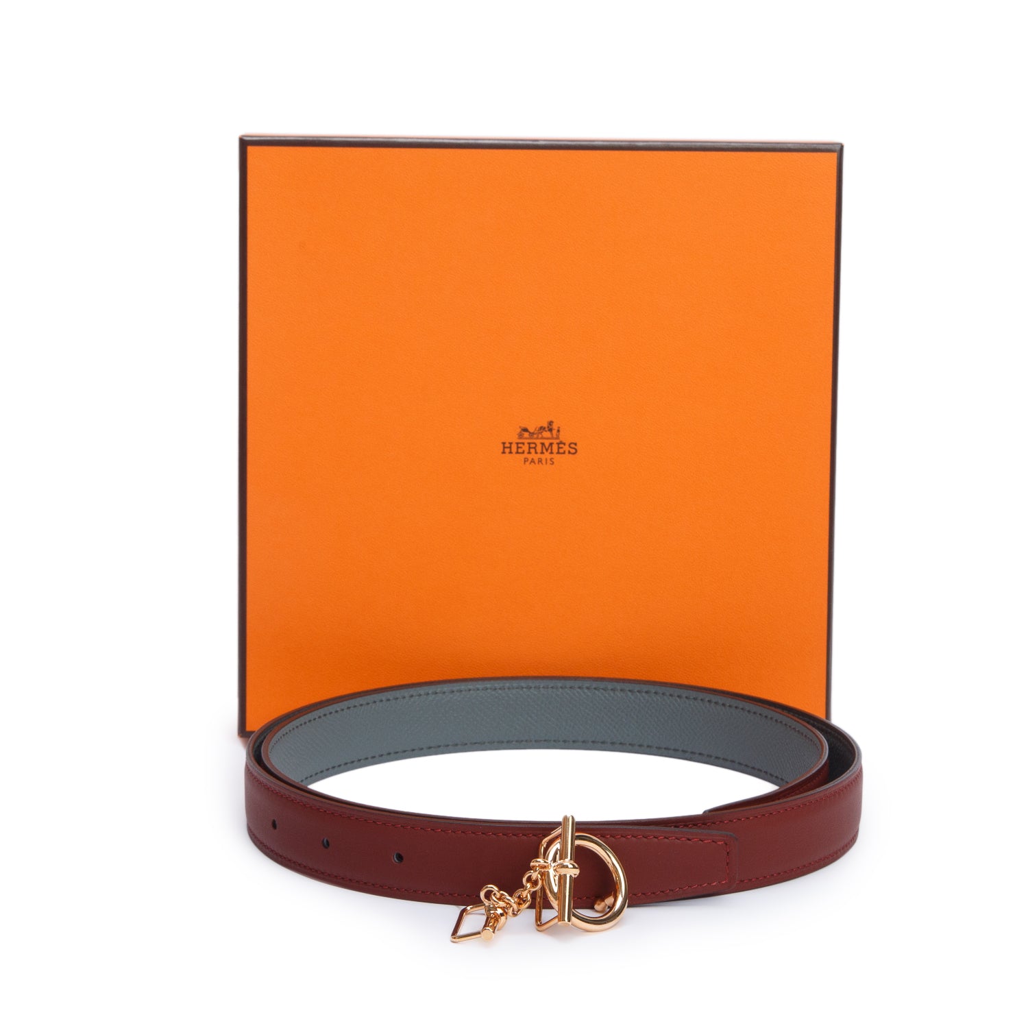 Hermes 2025 Rouge H/Vert Amande Swift & Epsom Leather Chaine D'Ancre Reversible Belt, Size 95 w/ Box