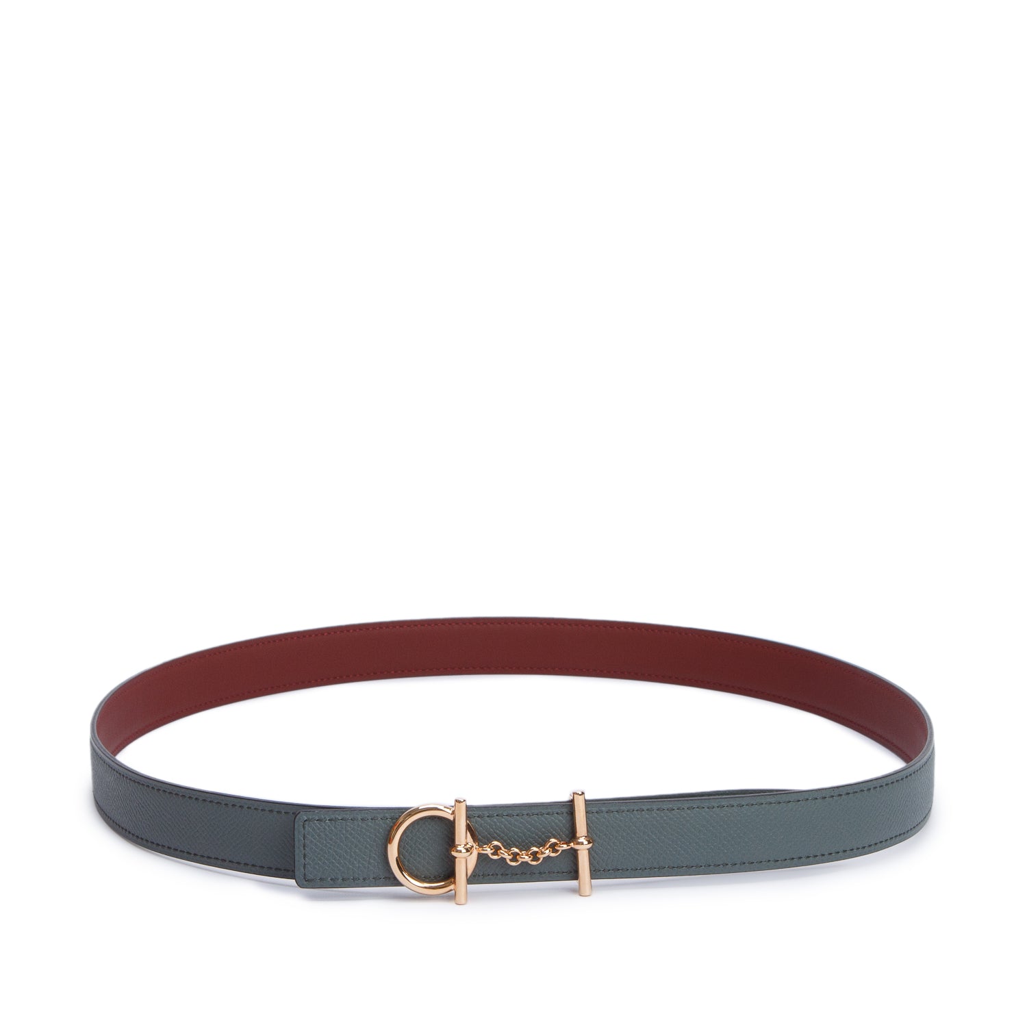 Hermes 2025 Rouge H/Vert Amande Swift & Epsom Leather Chaine D'Ancre Reversible Belt, Size 95 w/ Box