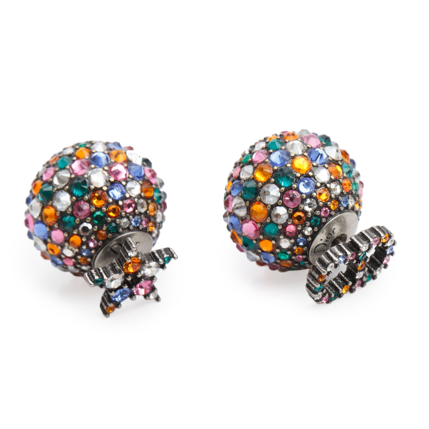 Christian Dior Silver Plated Multicolor Crystal Cd & Star Mise En Dior Tribales Earrings