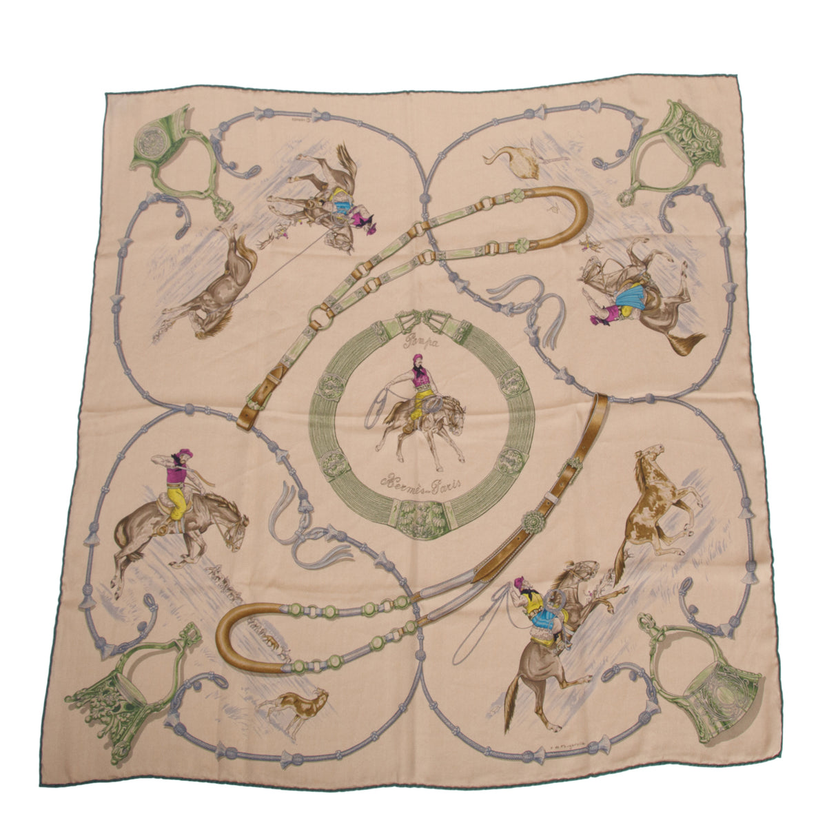 Hermes Brown & Multicolor 'Pampa' Silk Scarf 70 w/ Box