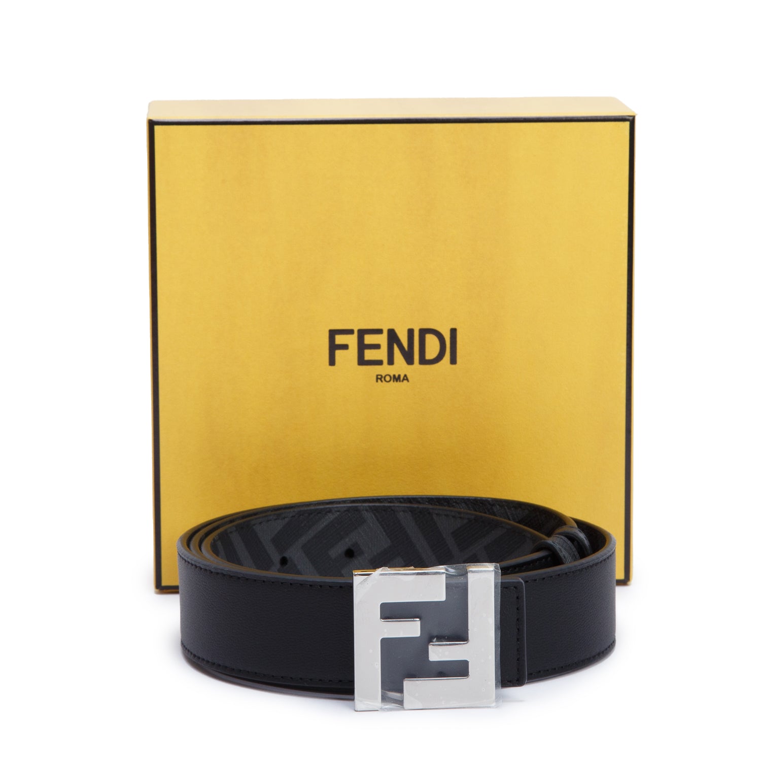 Fendi Black Canvas FF Squared Reversible Belt 95 38 w/ Box