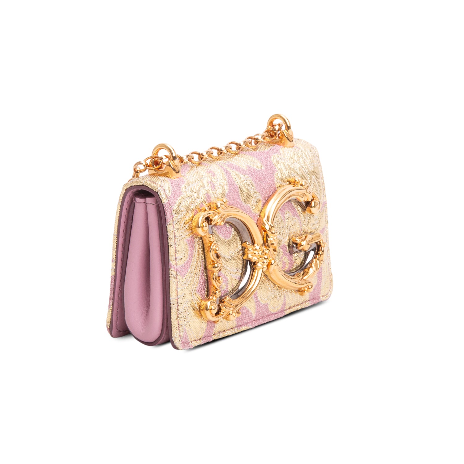Dolce & Gabbana Pink Gold Brocade Micro DG Girls Bag w/ Authenticity Card