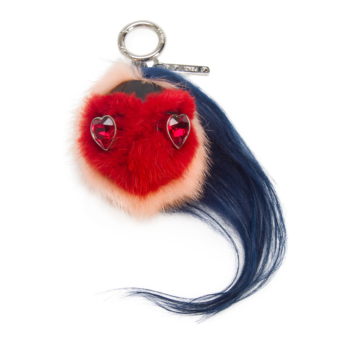 Fendi Multicolor Mink Fox Fur Crystal Heart Eyes Bag Charm