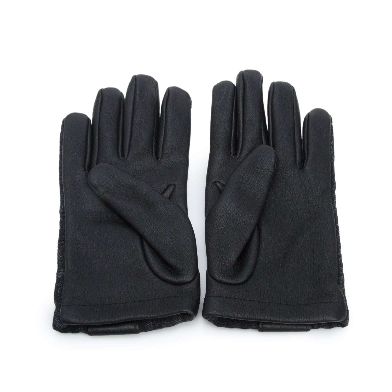 Christian Dior Black Grained Deerskin Leather Micro Oblique Jacquard Gloves, Size 8