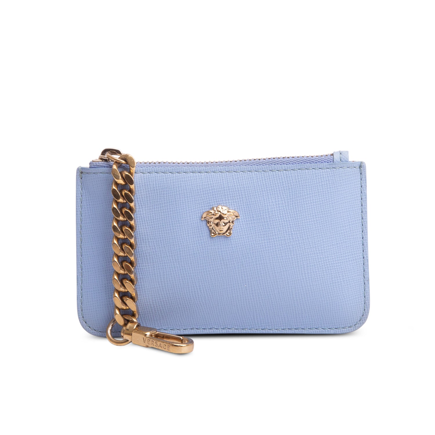 Versace Blue Calf Leather La Medusa Zip Pouch