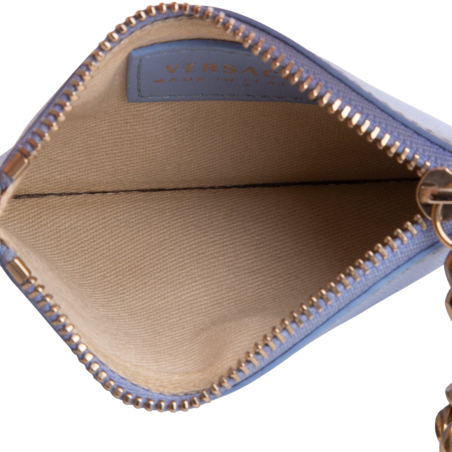 Versace Blue Calf Leather La Medusa Zip Pouch