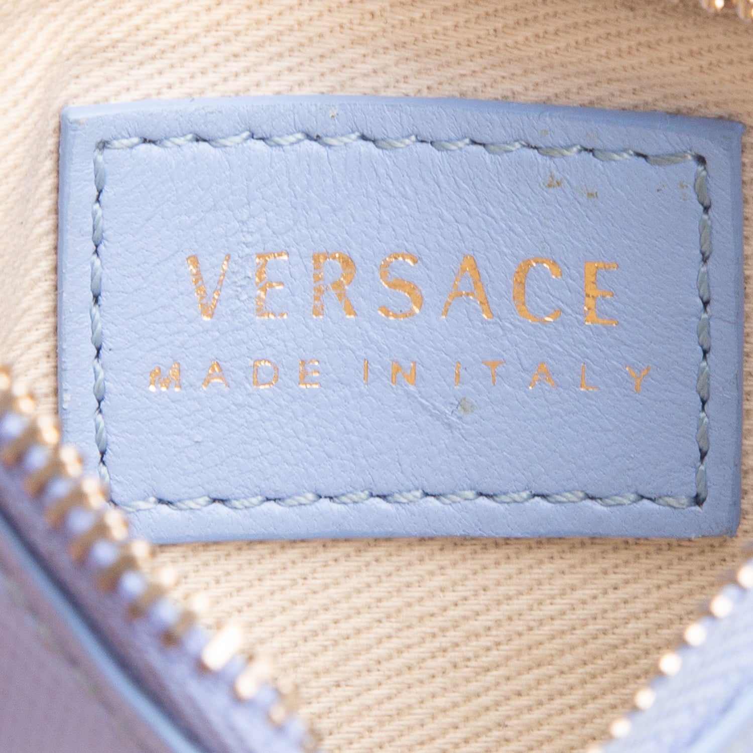 Versace Blue Calf Leather La Medusa Zip Pouch