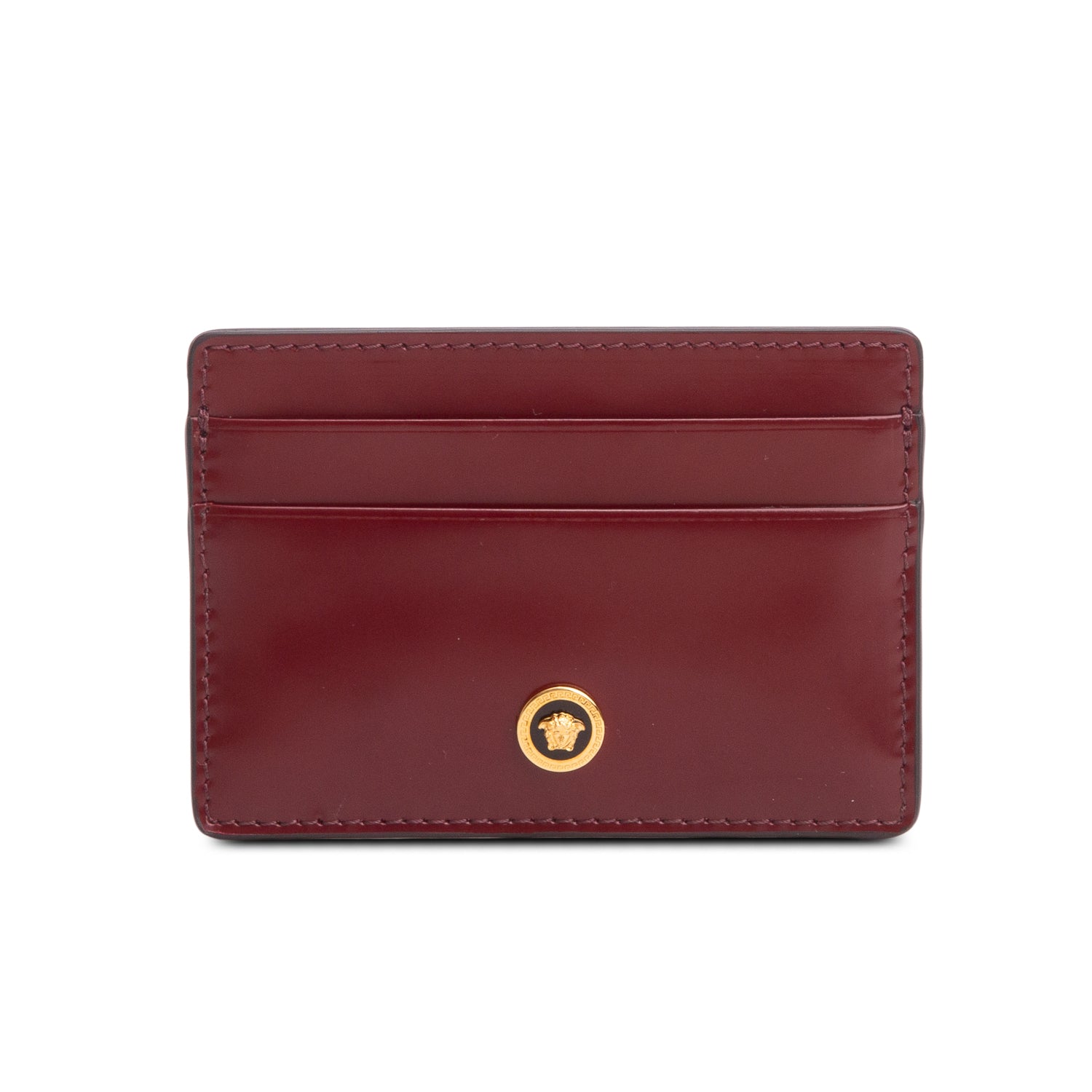 Versace Burgundy Patent Leather La Medusa Card Holder