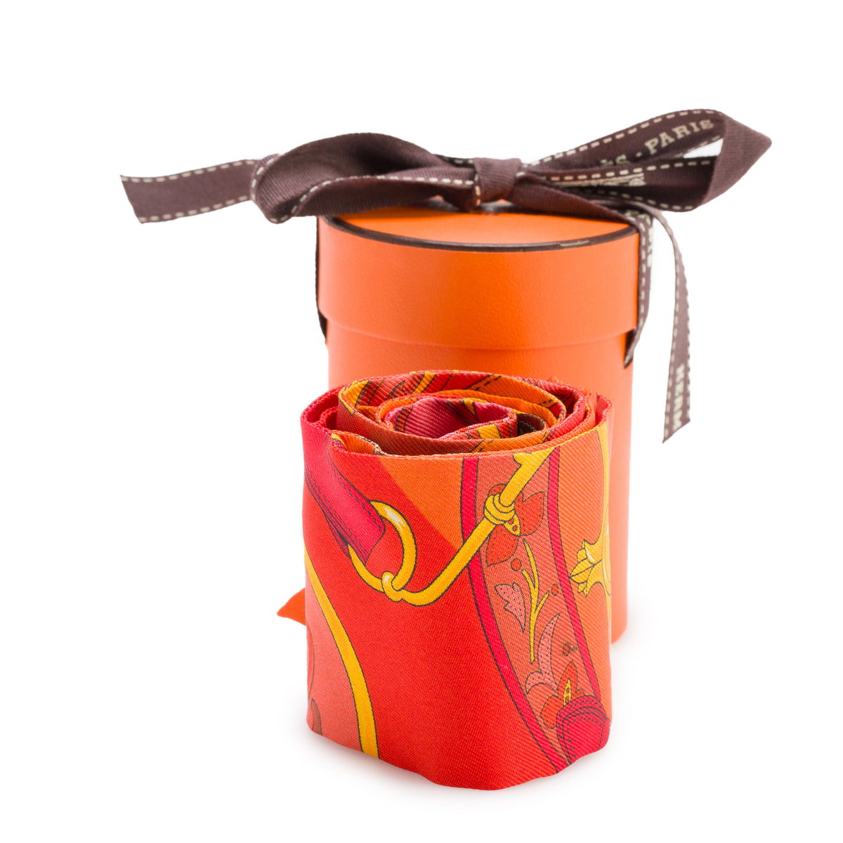 Hermes Orange & Multicolor 'Festival des Amazones' Silk Twilly w/ Box