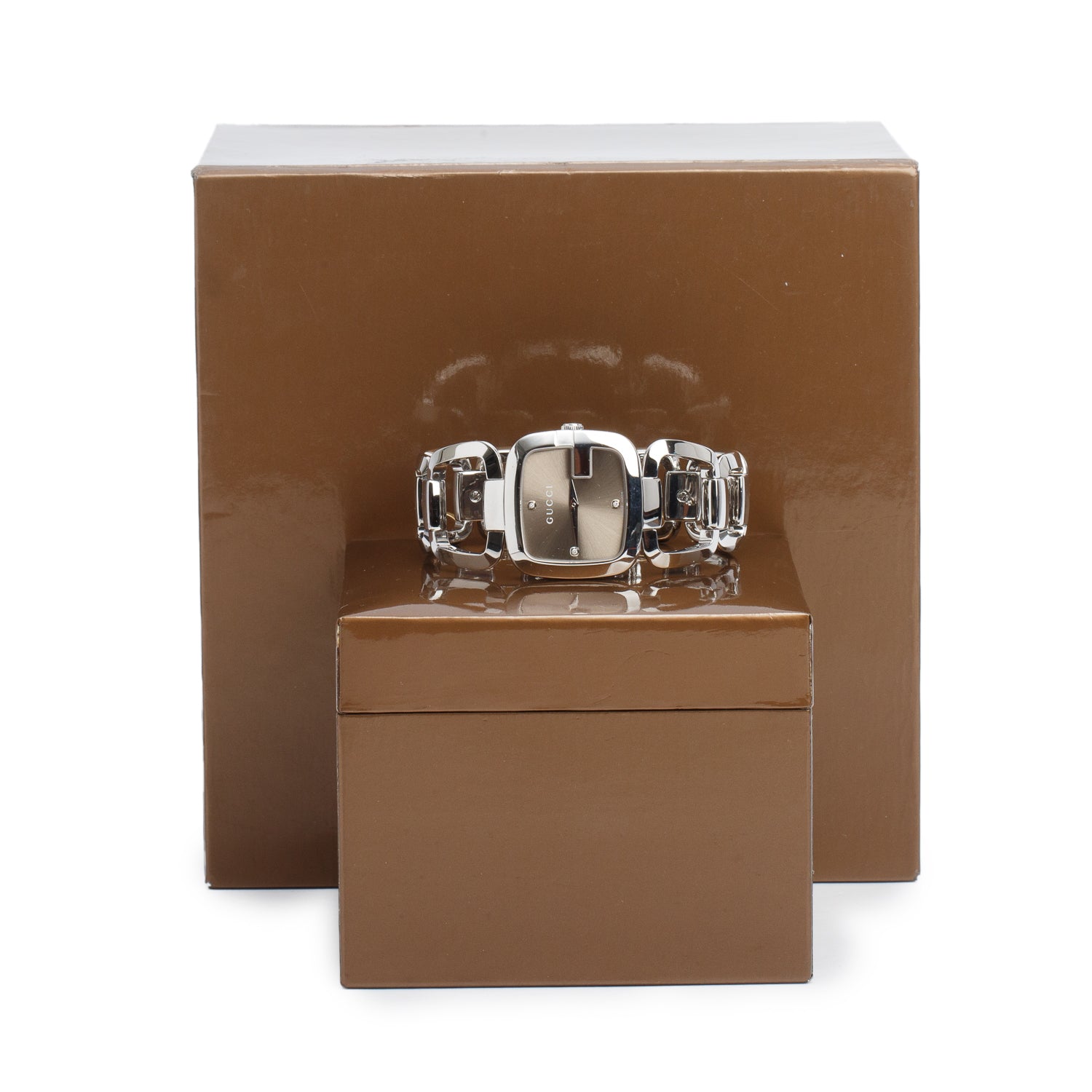 Gucci Stainless Steel 125.5 G-Gucci 31 MM Watch Brown Diamond Dial w/ Box