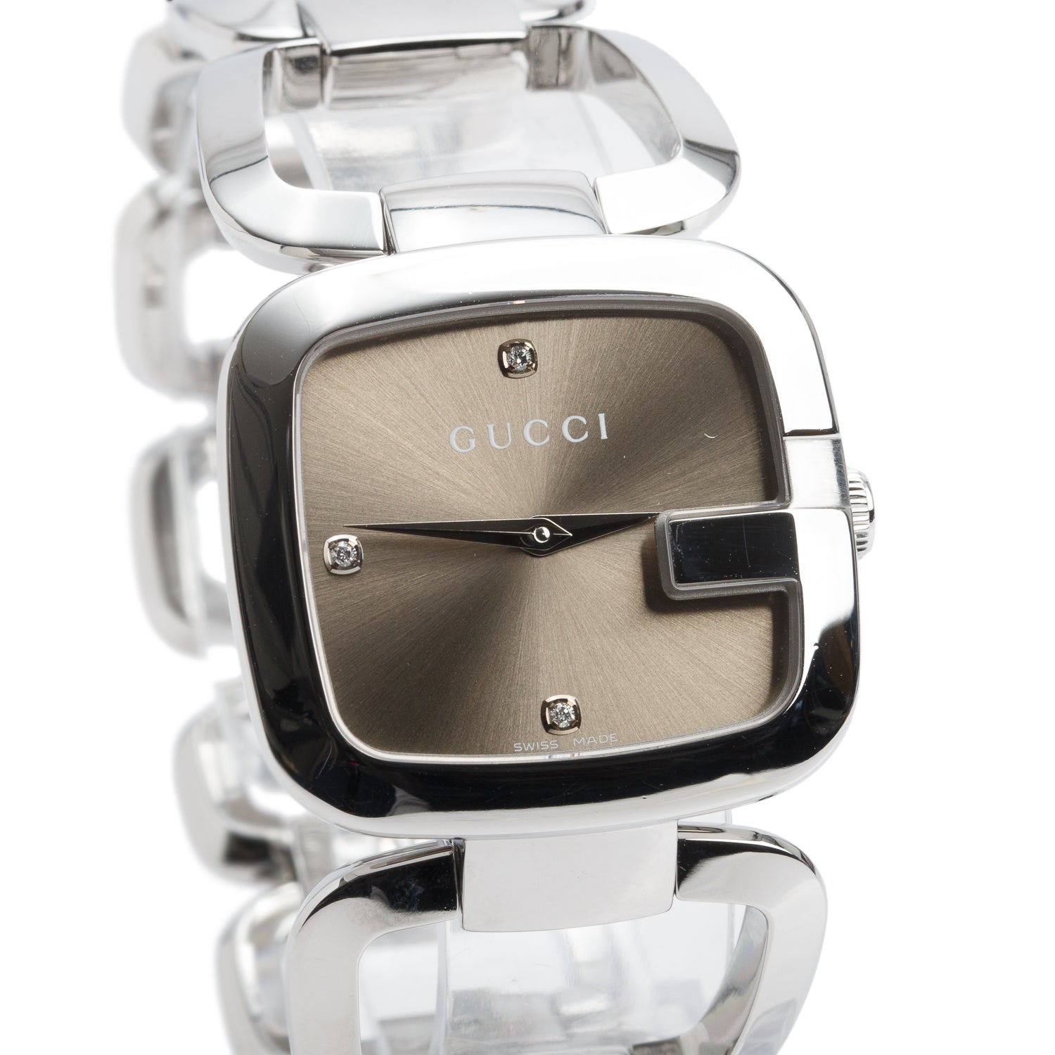 Gucci Stainless Steel 125.5 G-Gucci 31 MM Watch Brown Diamond Dial w/ Box