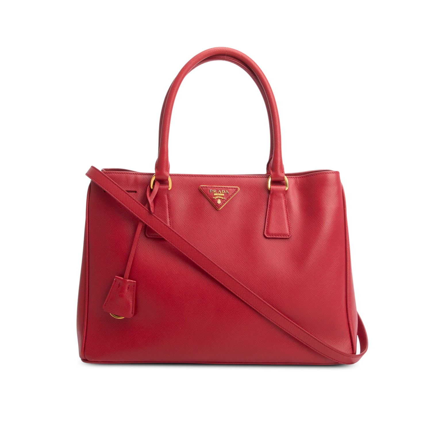 Prada Red Saffiano Medium Galleria Tote w/ Strap & Authenticity Card