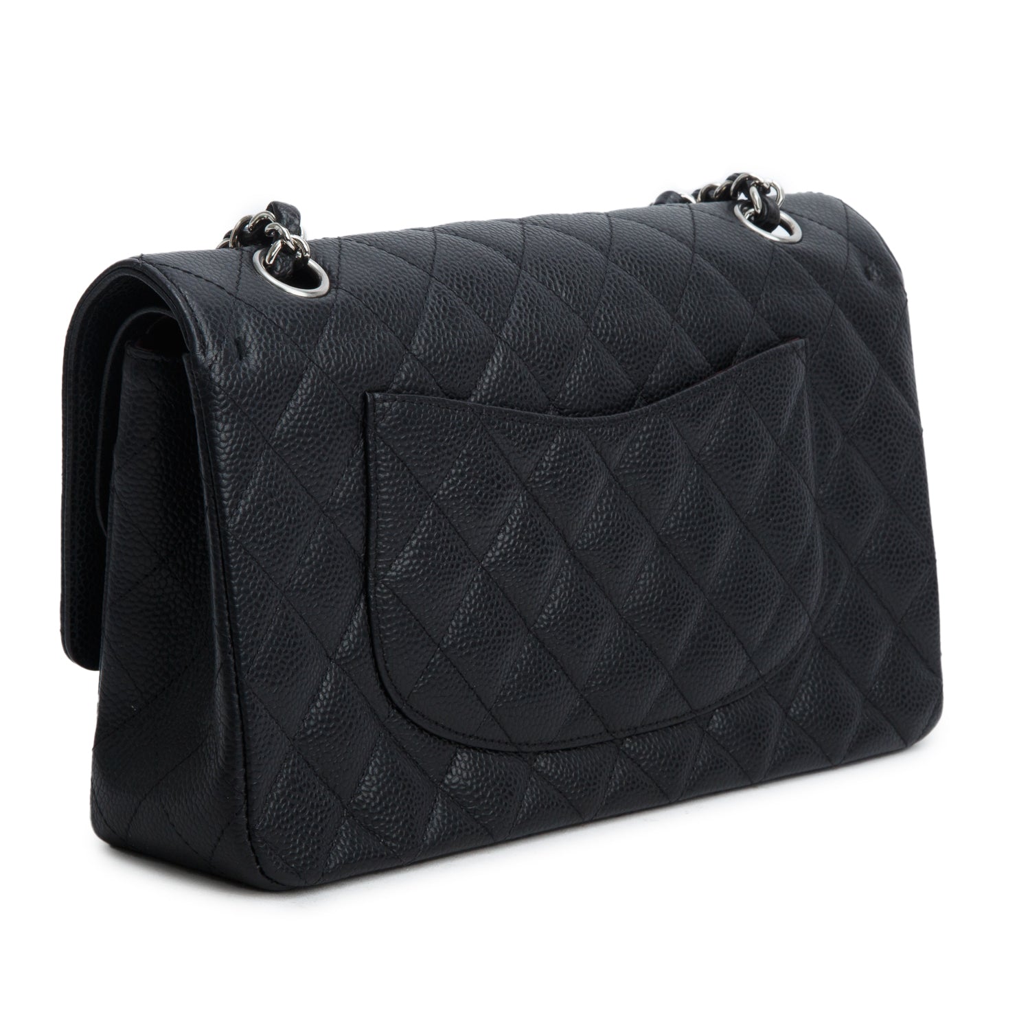 Chanel Black Caviar Leather Classic Medium Double Flap Bag w/ Authenticity Card