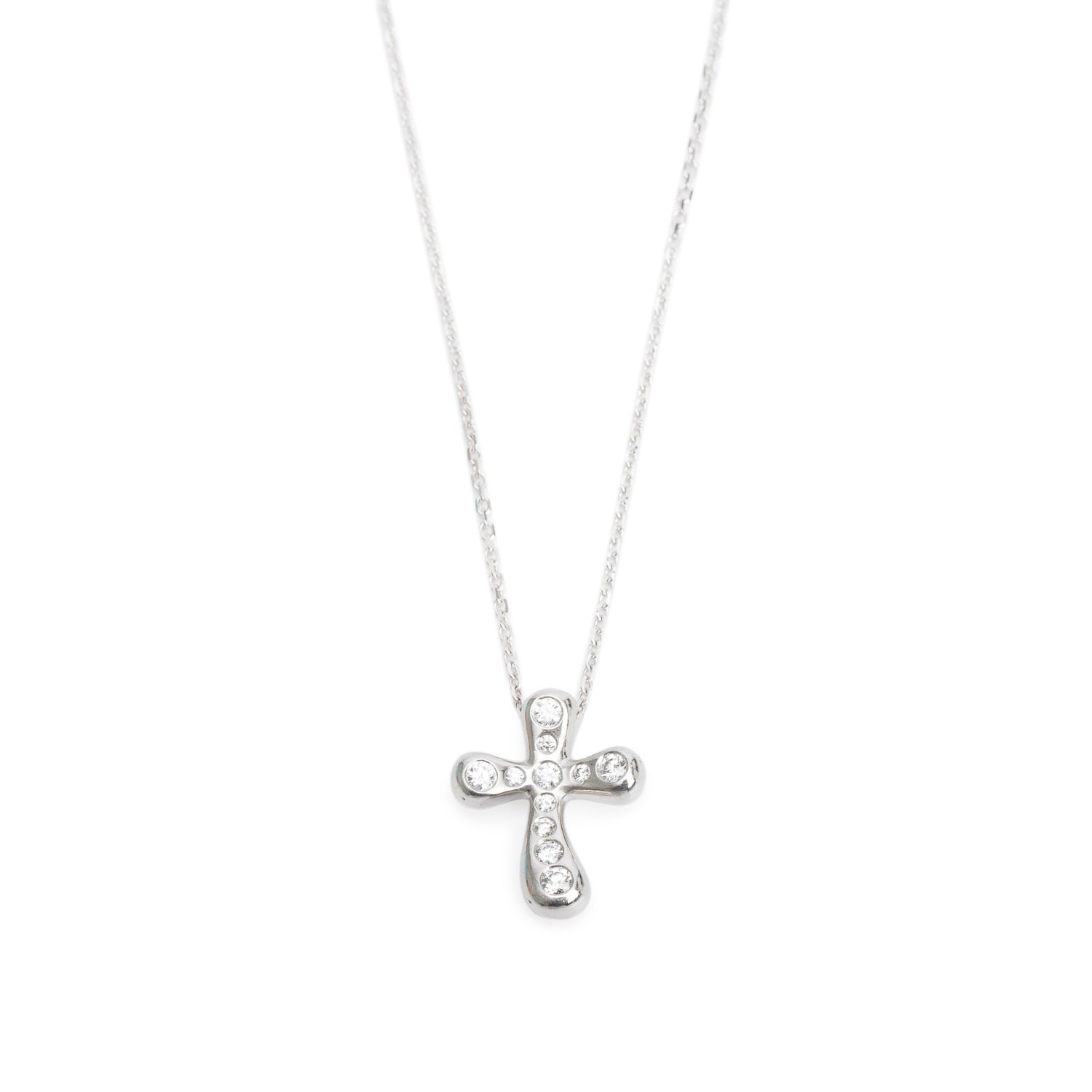 Tiffany & Co. Elsa Peretti Platinum & 18k White Gold Diamond Cross Pendant Necklace w/ Box