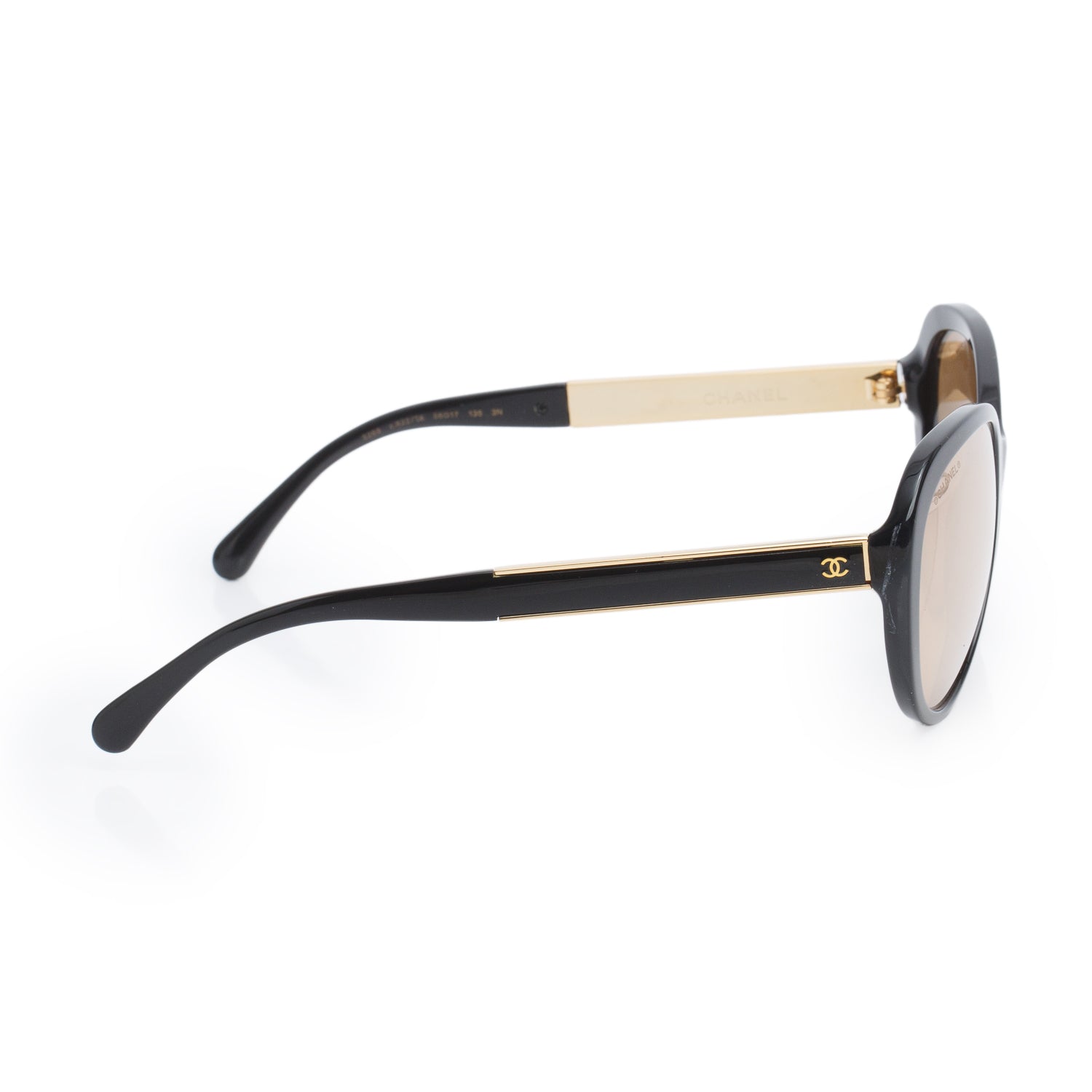 Chanel 5269 Black Acetate Gold Reflective Round Sunglasses w/ Case
