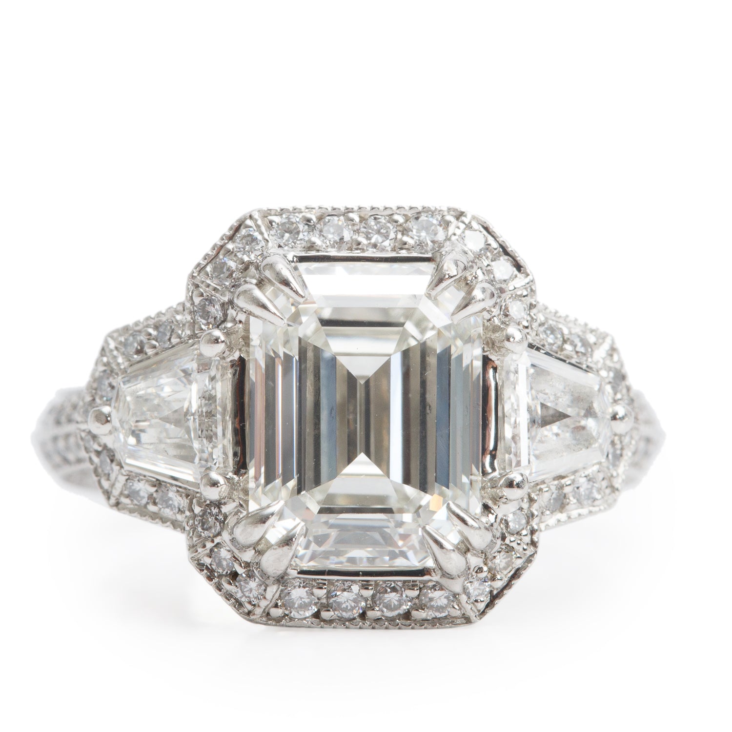 Platinum 3.07 ct. Emerald Cut Diamond Engagement Ring, Size 4 w/ GIA Certificate