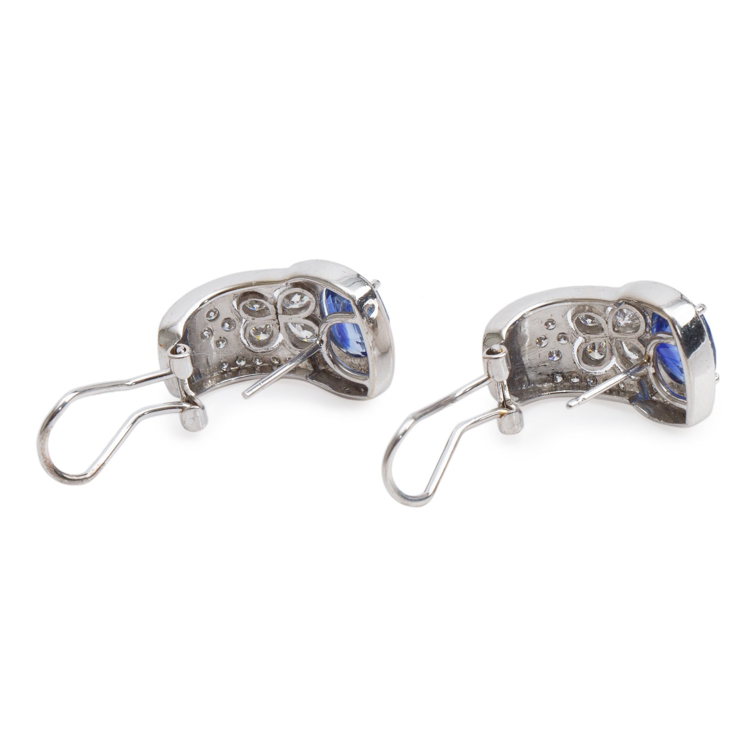 18k White Gold Blue Sapphire & Diamond Huggie Earrings