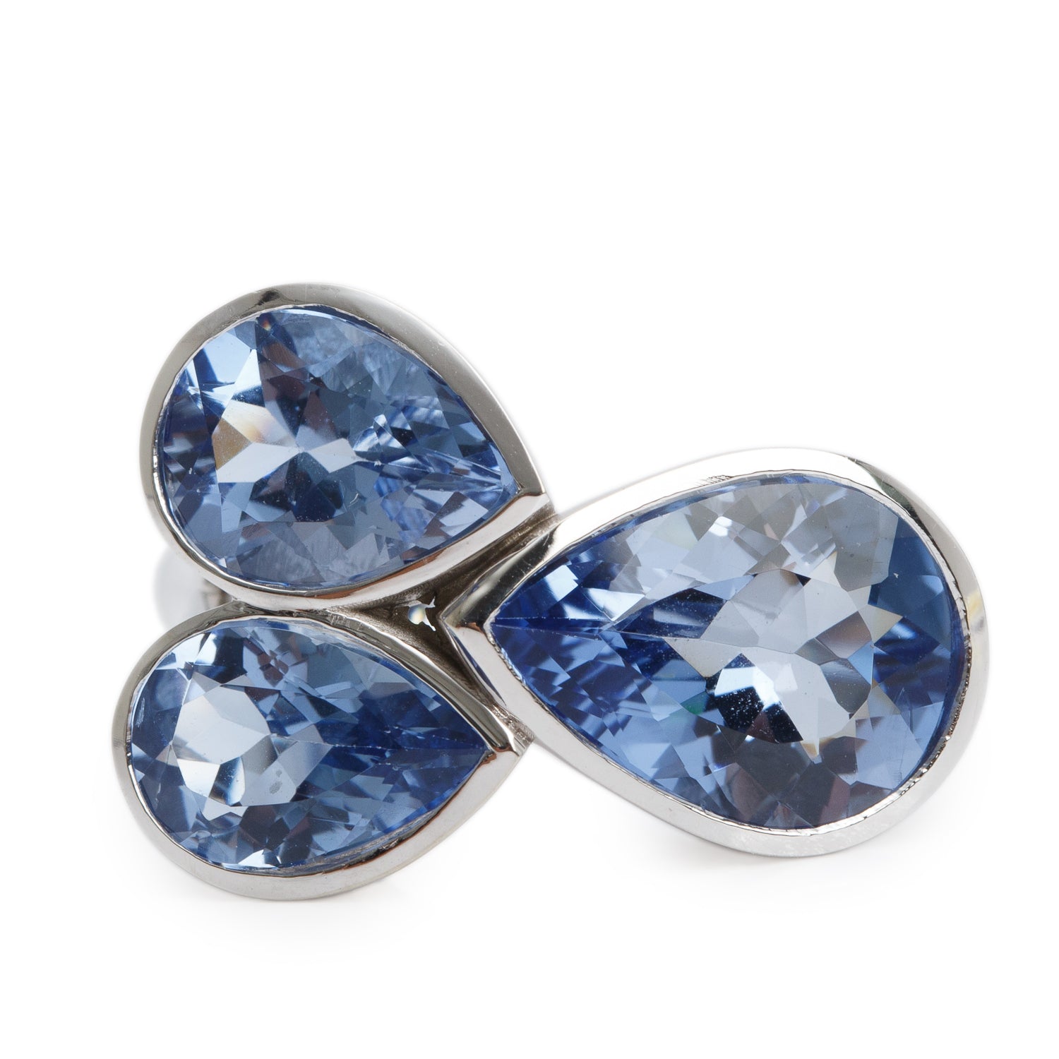 18k White Gold Aquamarine Trio Cocktail Ring, Size 6.5