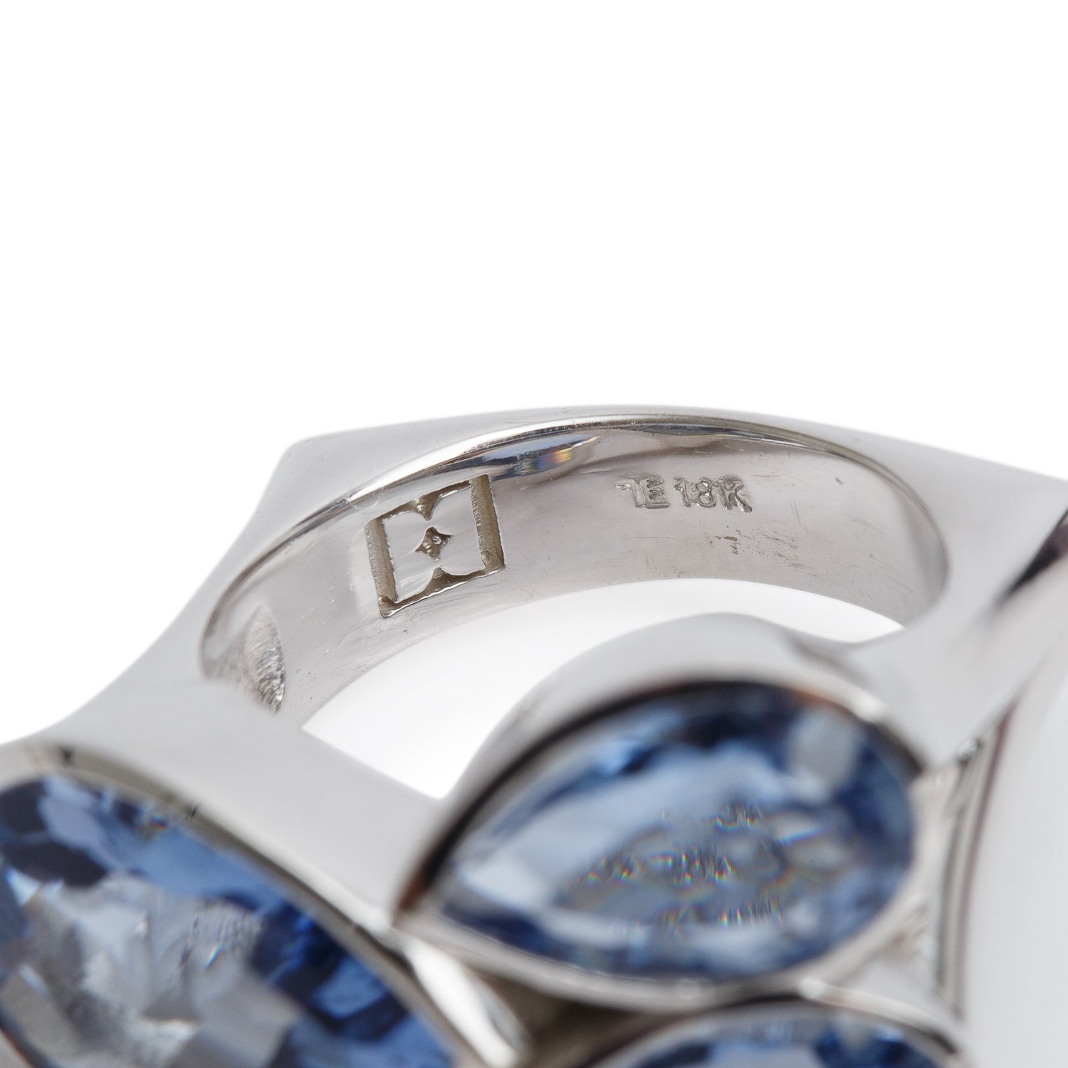 18k White Gold Aquamarine Trio Cocktail Ring, Size 6.5
