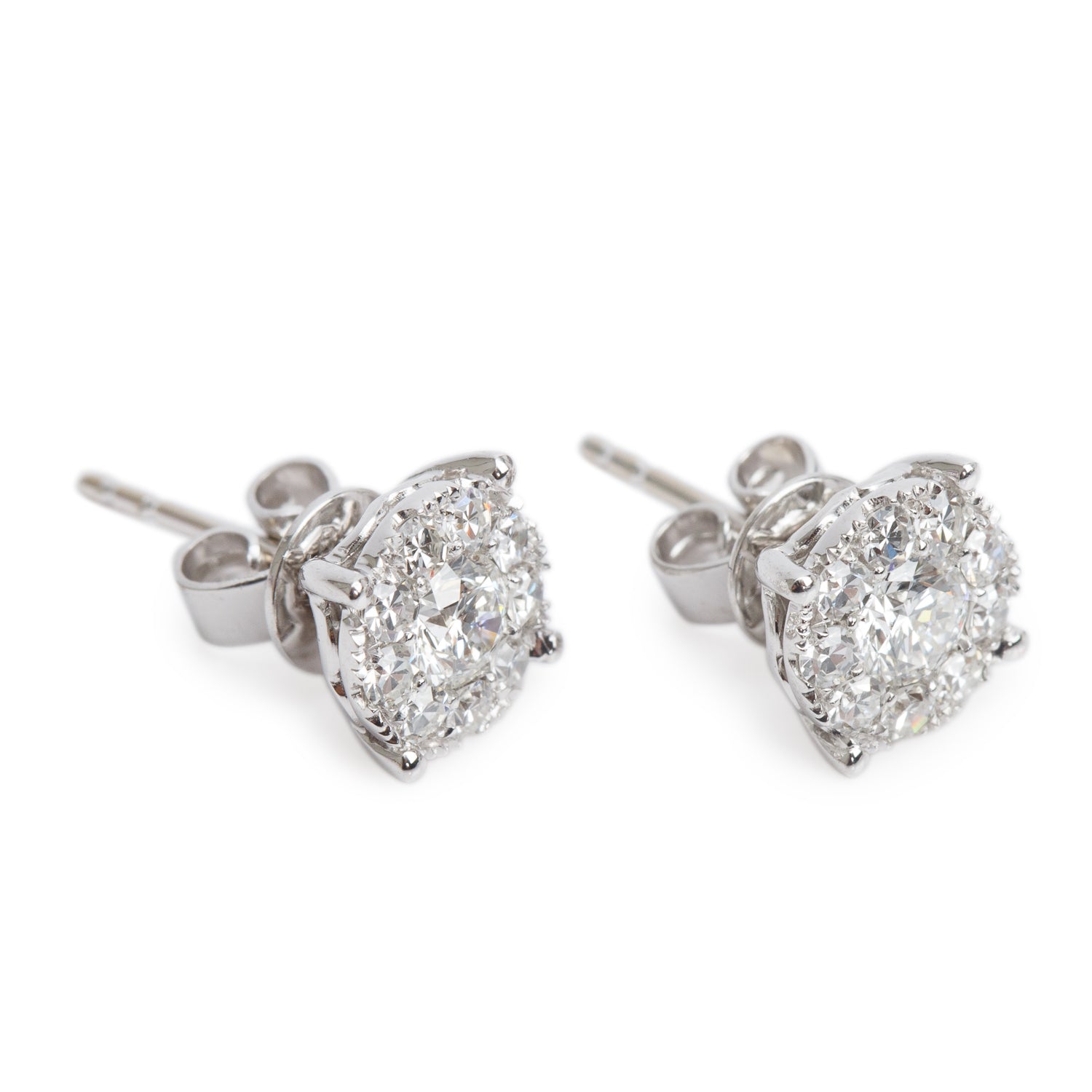 18k White Gold 0.74 tcw. Diamond Cluster Stud Earrings