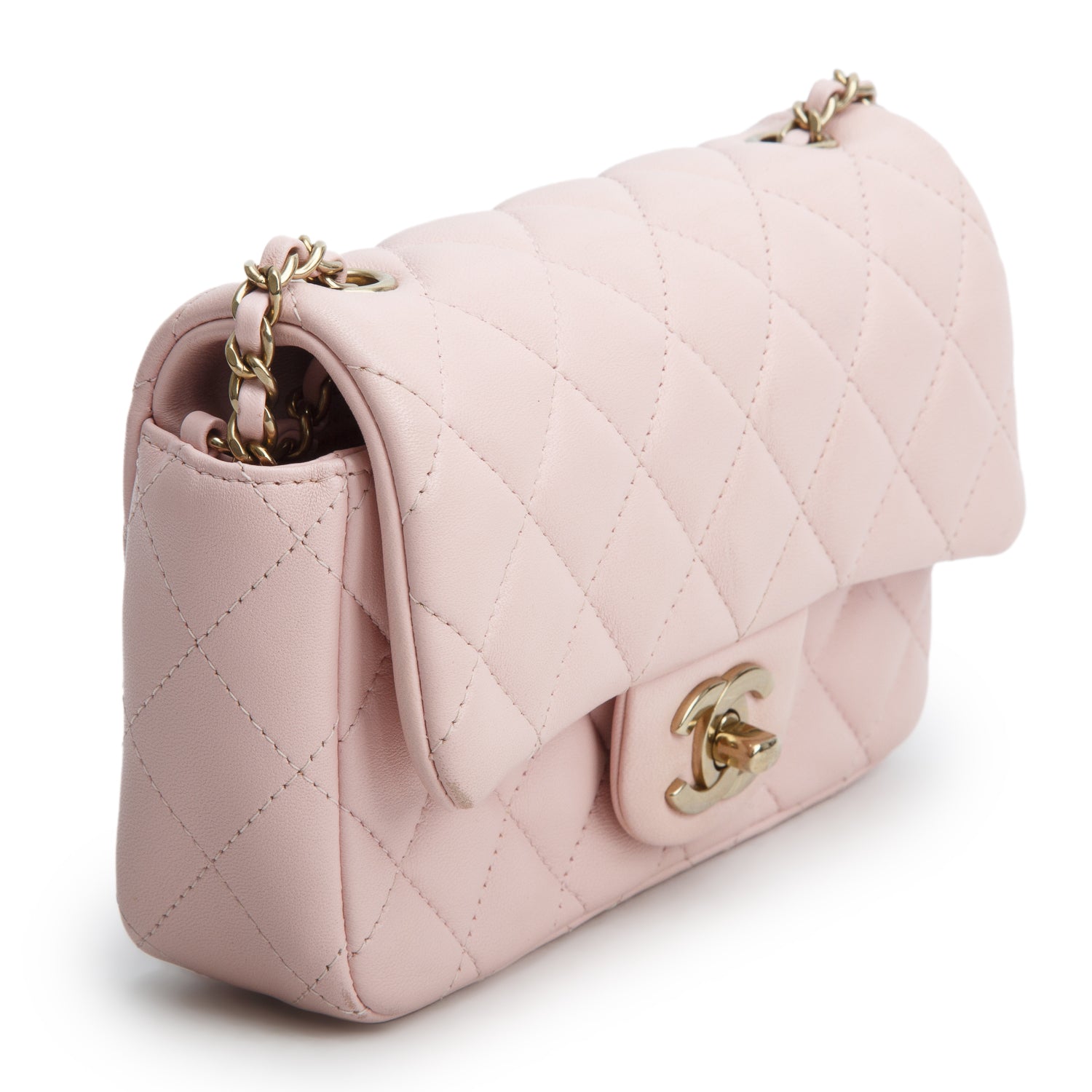 Chanel 2024 Pink Lambskin Quilted Leather Mini Rectangular Flap Bag w/ Box & Receipt