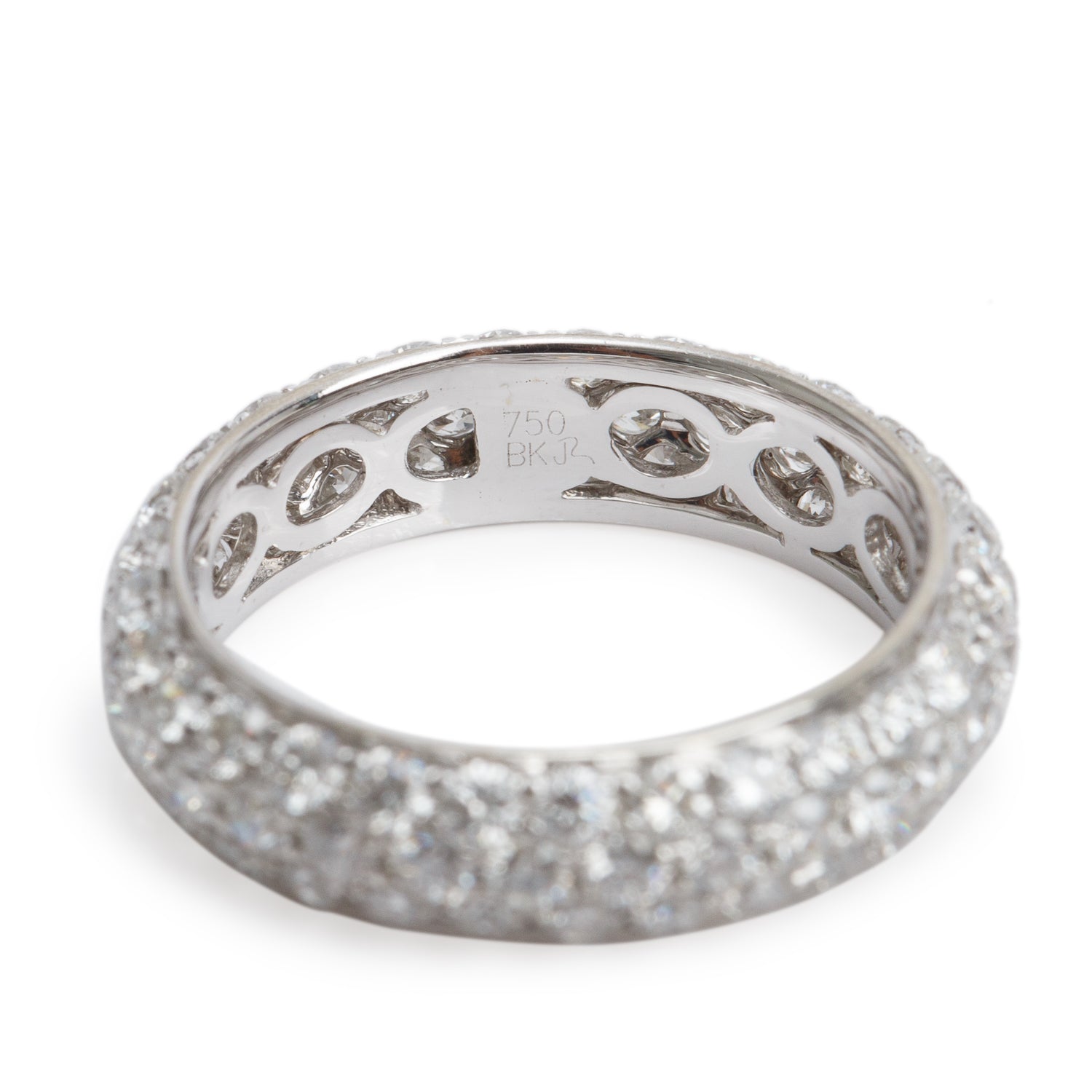 18k White Gold 1.74 tcw. Pave Diamond Eternity Wedding Band Ring, Size 3