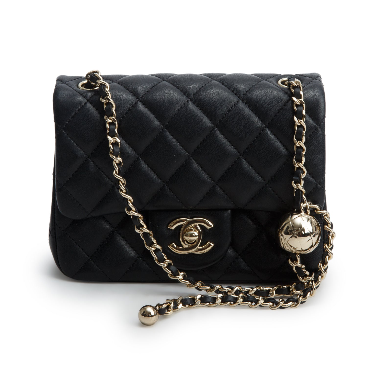 Chanel Black Quilted Lambskin Pearl Crush Square Mini Flap Bag w/ Box