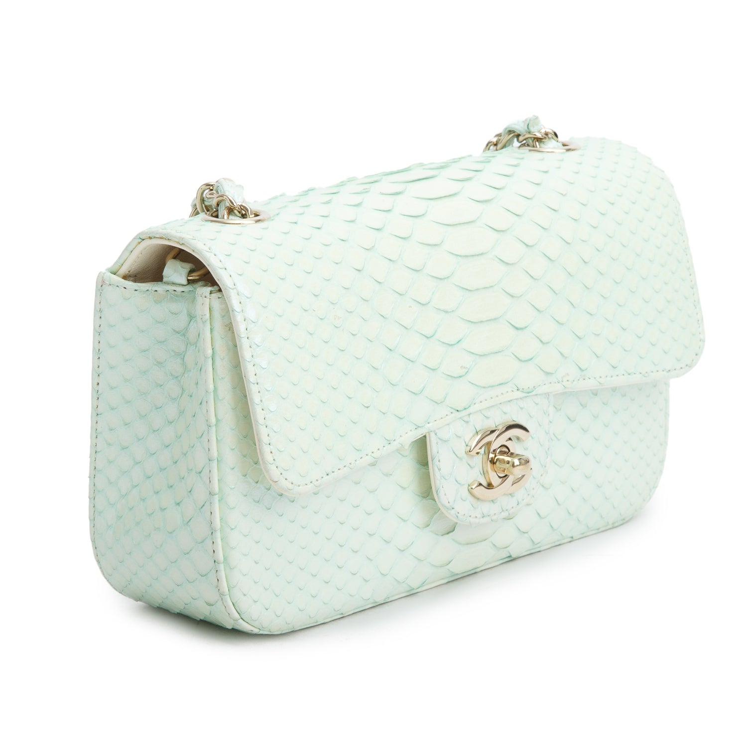 Chanel Green Iridescent Python Mini Single Flap w/ Authenticity Card