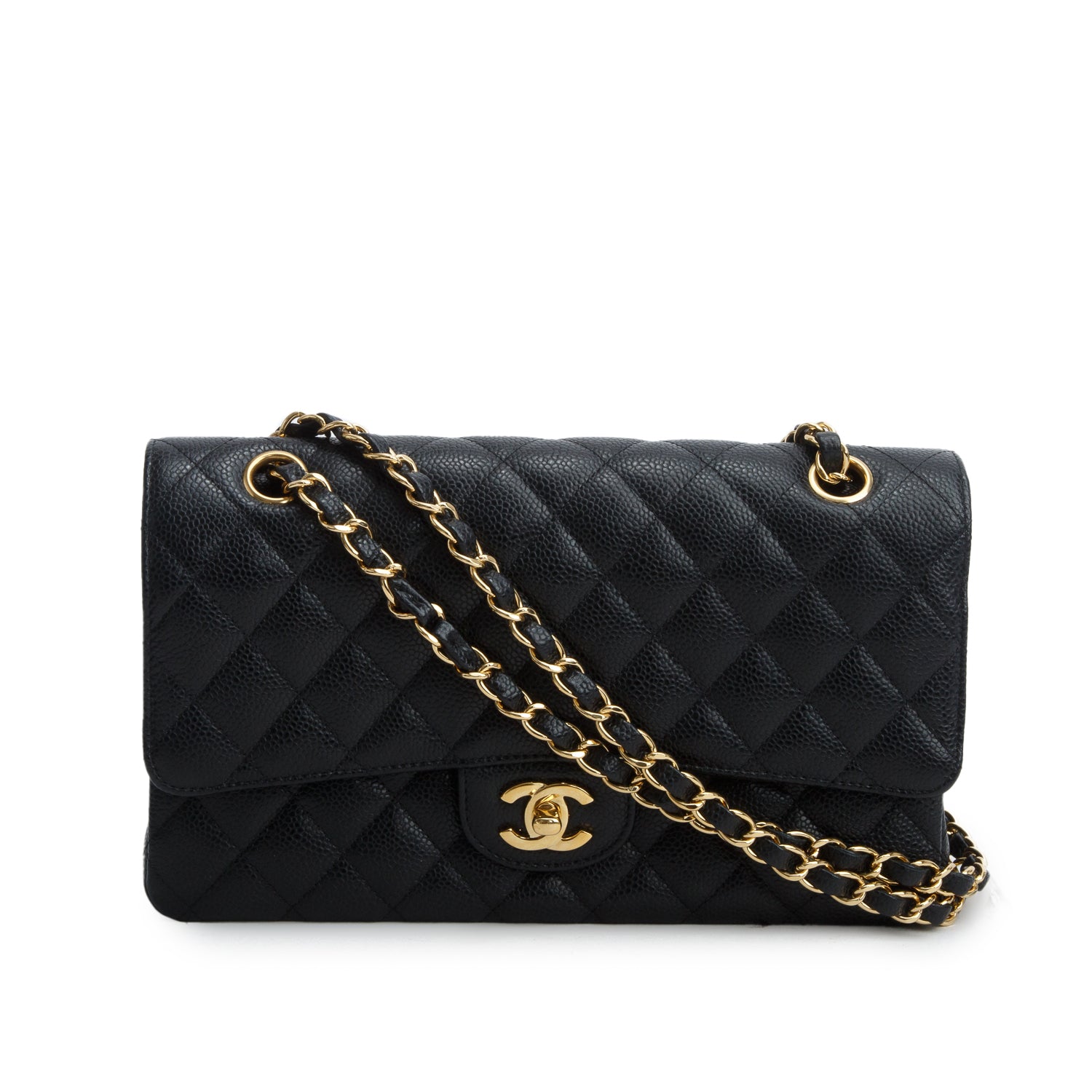Chanel Black Caviar Leather Classic Medium Double Flap Bag w/ Authenticity Card