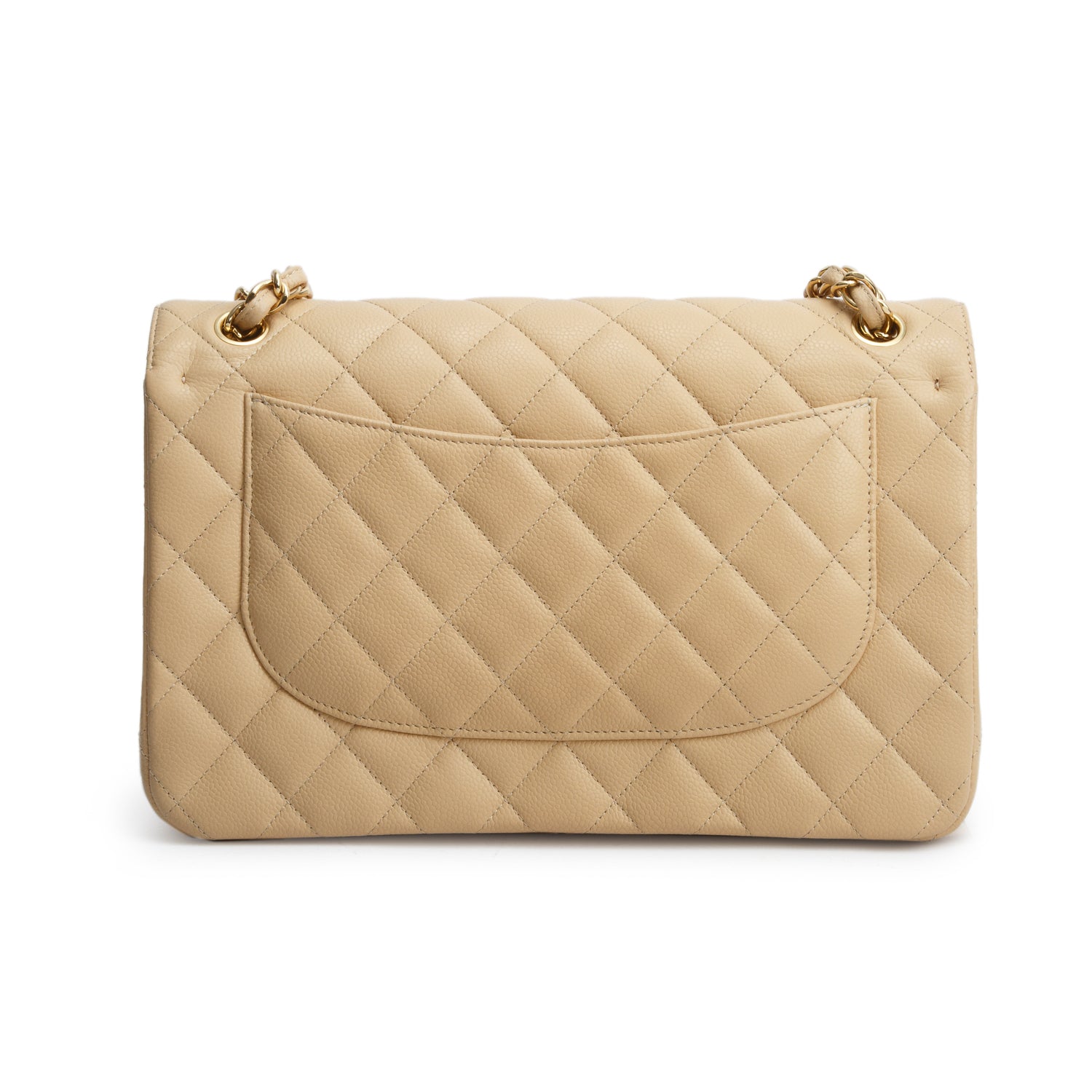 Chanel Beige Quilted Caviar Leather Classic Jumbo Double Flap Bag w/ Box