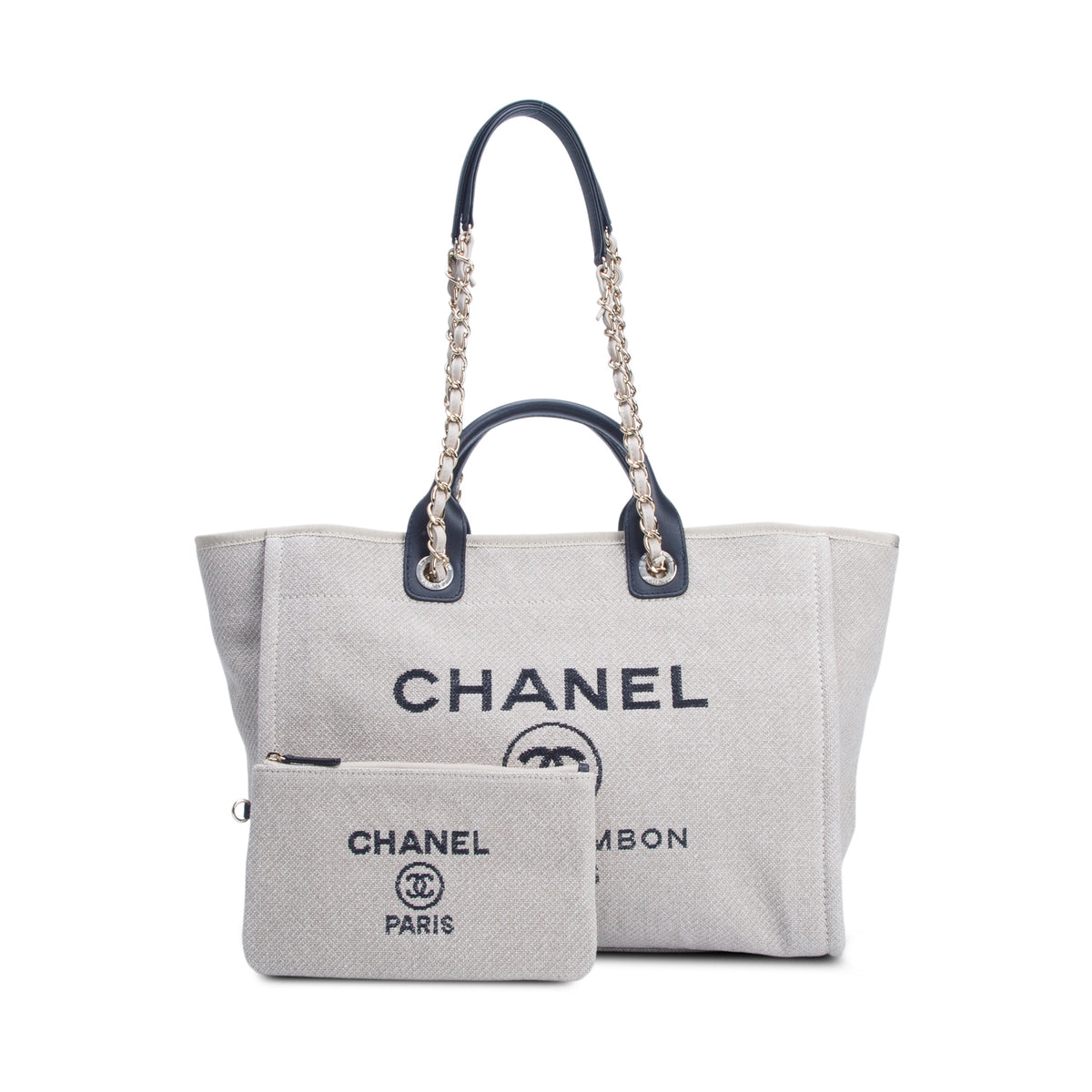 Chanel Beige Mixed Fibers Calfskin Medium Deauville Shopping Tote w/ Pouch