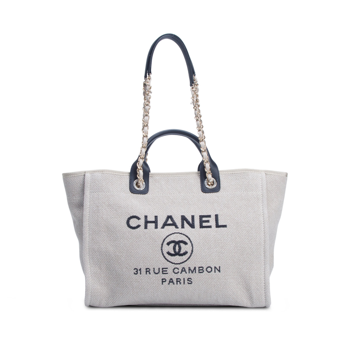 Chanel Beige Mixed Fibers Calfskin Medium Deauville Shopping Tote w/ Pouch