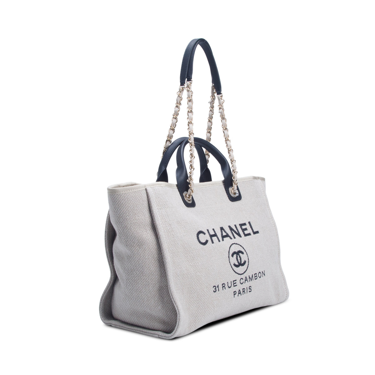 Chanel Beige Mixed Fibers Calfskin Medium Deauville Shopping Tote w/ Pouch