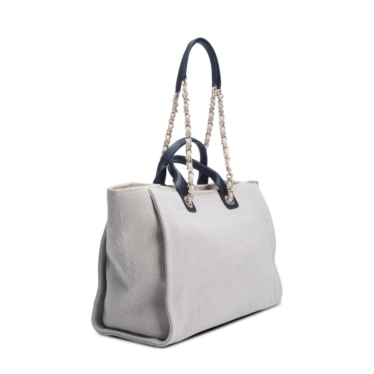 Chanel Beige Mixed Fibers Calfskin Medium Deauville Shopping Tote w/ Pouch