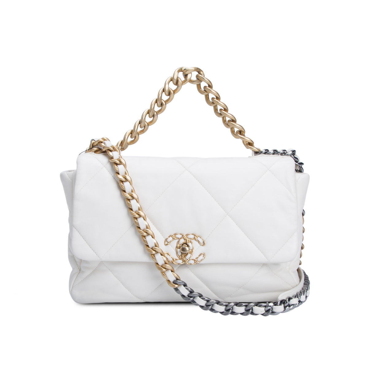 Chanel 2020 White Lambskin Leather Medium 19 Flap Bag w/ Authenticity Card