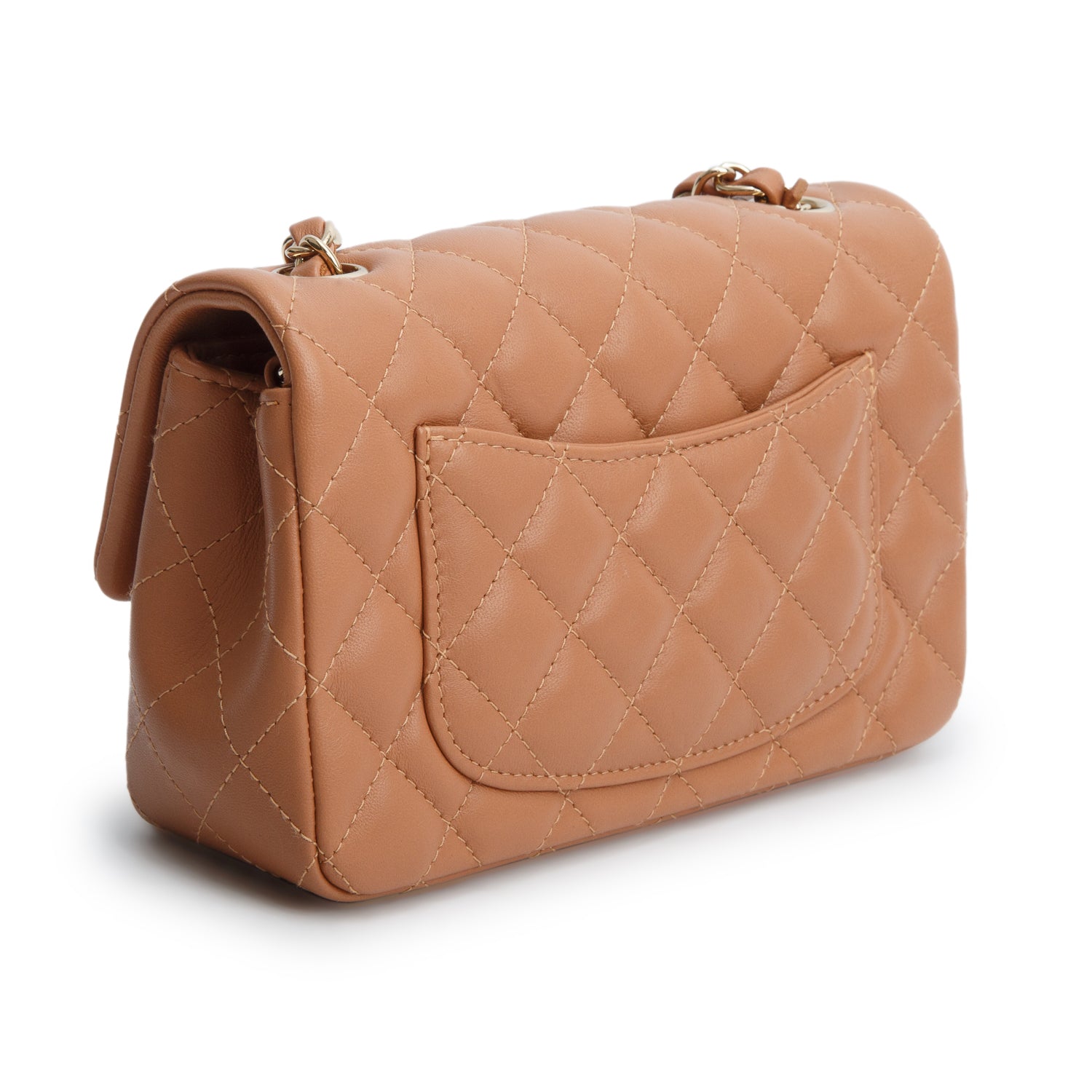Chanel Brown Lambskin Quilted Leather Mini Rectangular Flap Bag w/ Box