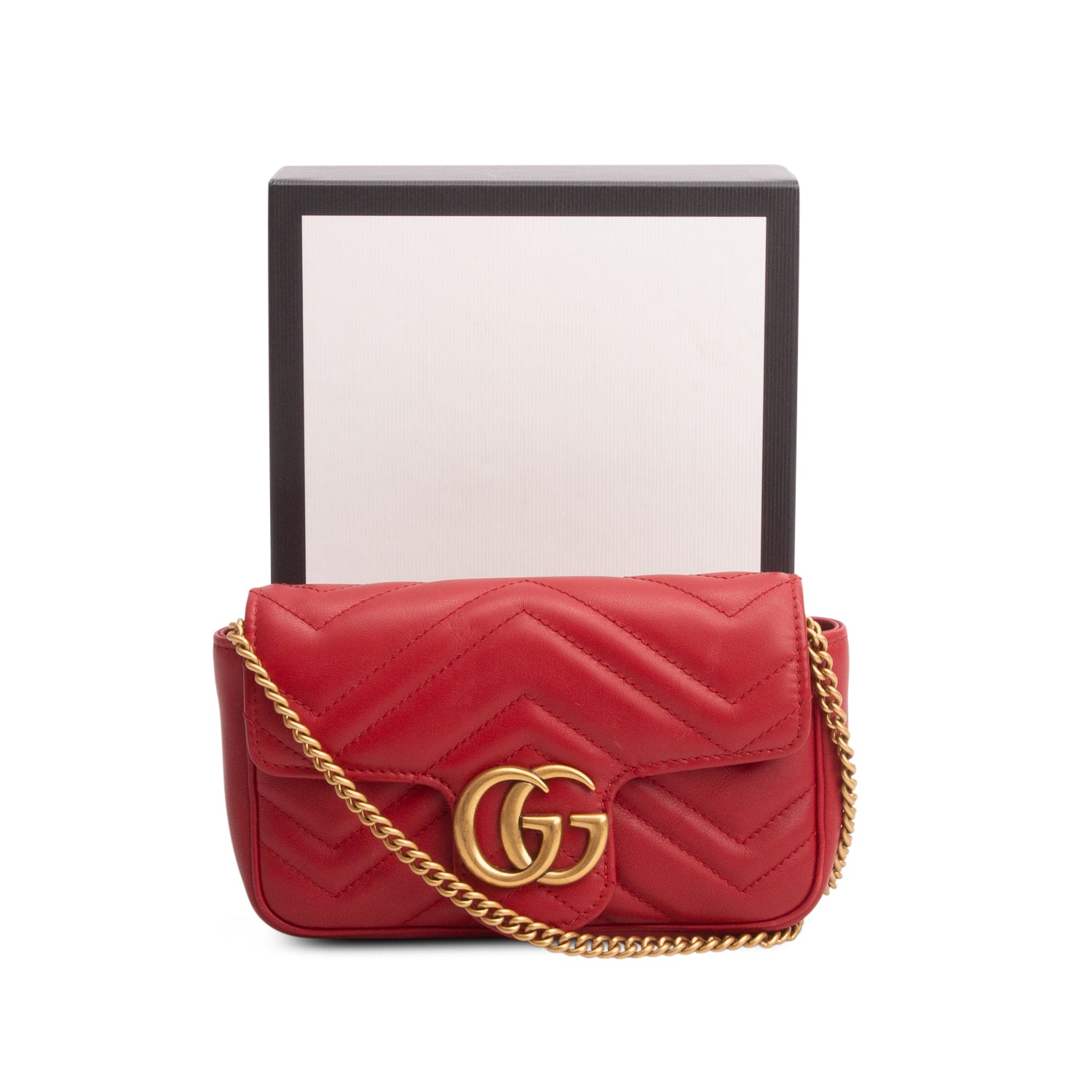 Gucci Red GG Marmont Matelasse Leather Super Mini Bag w/ Box