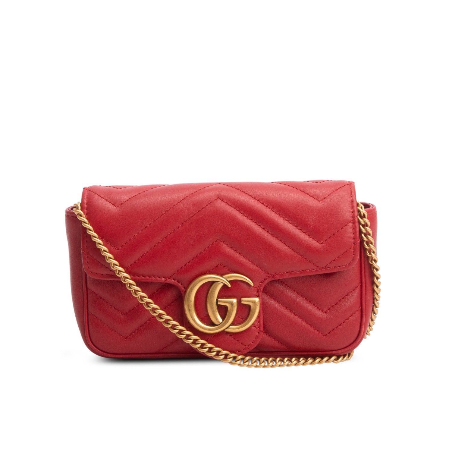 Gucci Red GG Marmont Matelasse Leather Super Mini Bag w/ Box