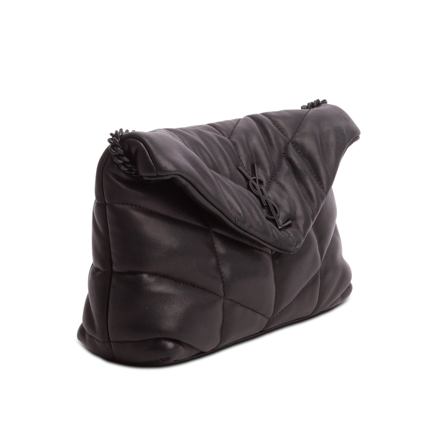 Saint Laurent 2023 Lambskin Quilted Toy Loulou Puffer Monogram Monochrome Chain Satchel