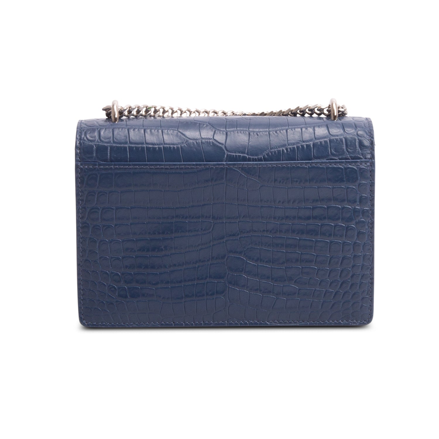 Saint Laurent Blue Crocodile Embossed Sunset Chain Wallet