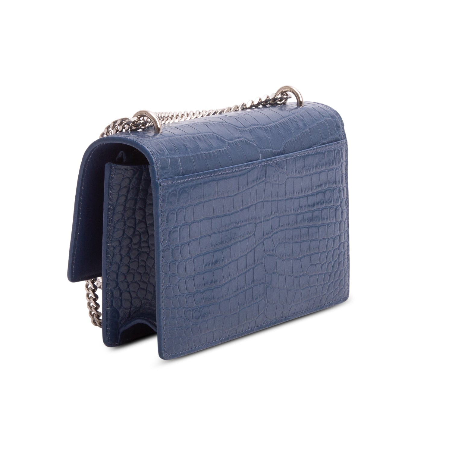Saint Laurent Blue Crocodile Embossed Sunset Chain Wallet