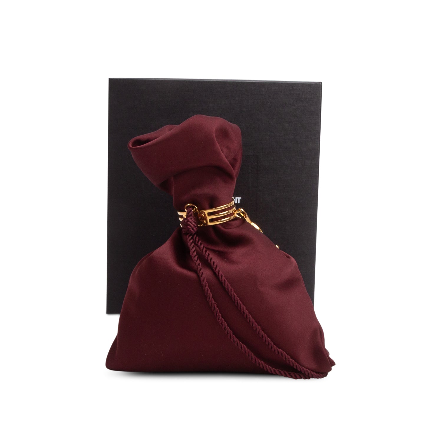 Saint Laurent 2024 Burgundy Satin Evening Pouch w/ Box