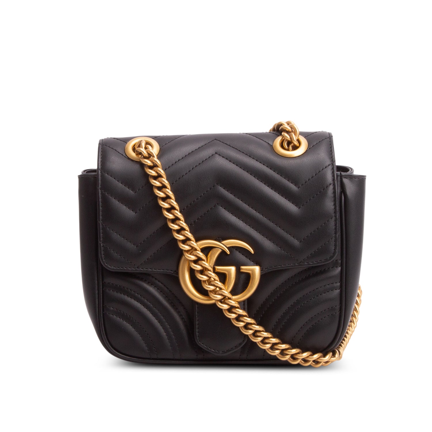 Gucci Black Calfskin Matelasse Mini GG Marmont Square Shoulder Bag