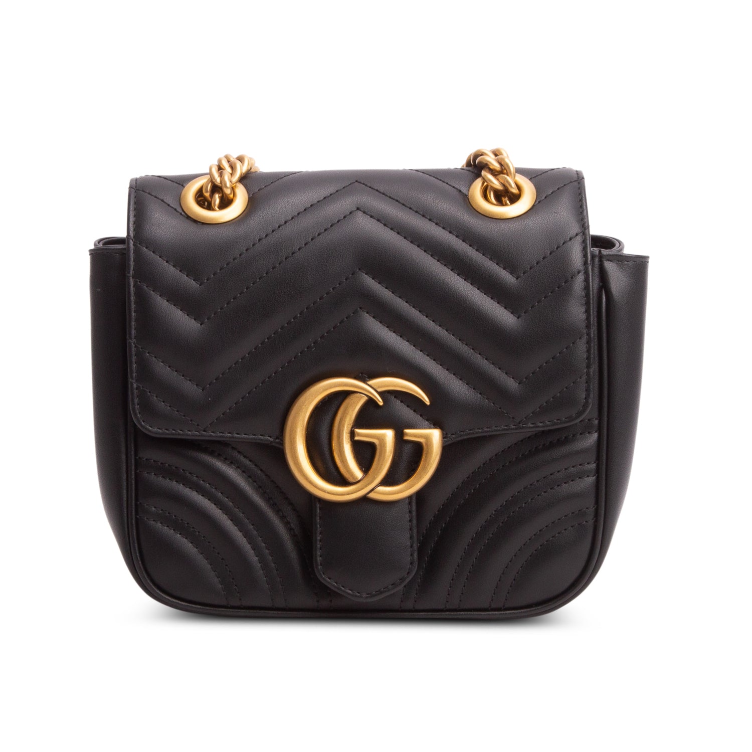 Gucci Black Calfskin Matelasse Mini GG Marmont Square Shoulder Bag