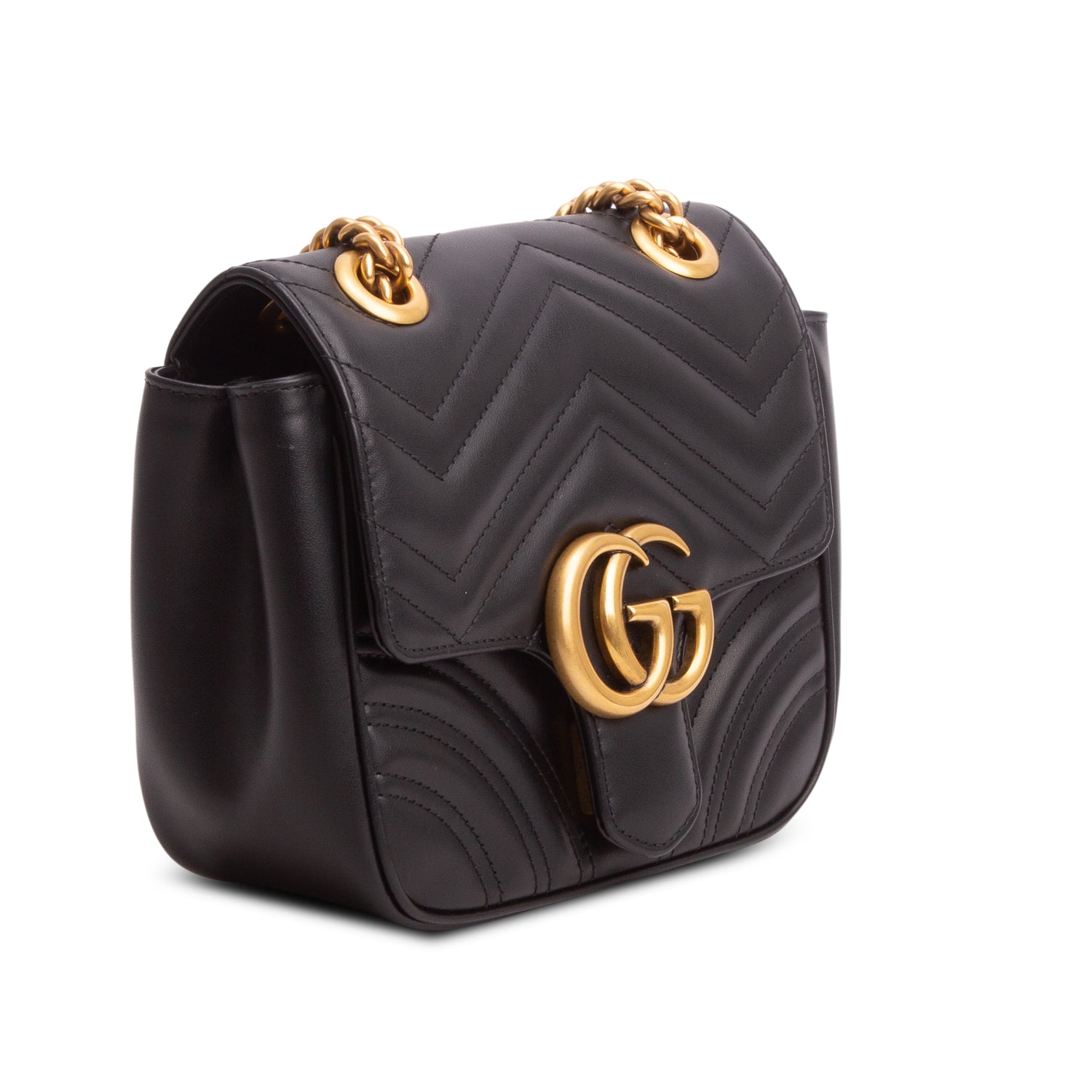 Gucci Black Calfskin Matelasse Mini GG Marmont Square Shoulder Bag