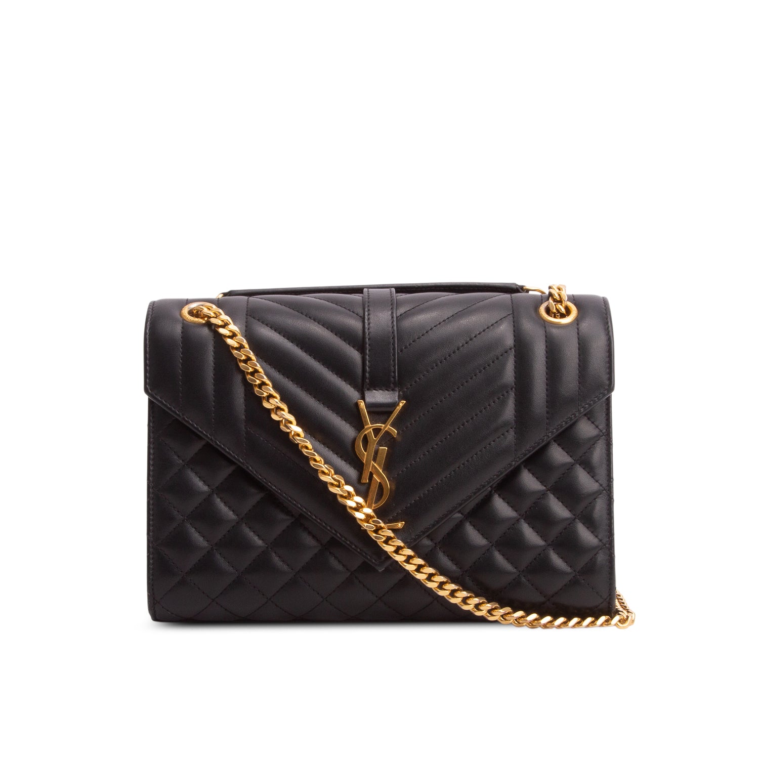 Saint Laurent 2021 Black Lambskin Matelasse Medium Triquilt Monogram Satchel