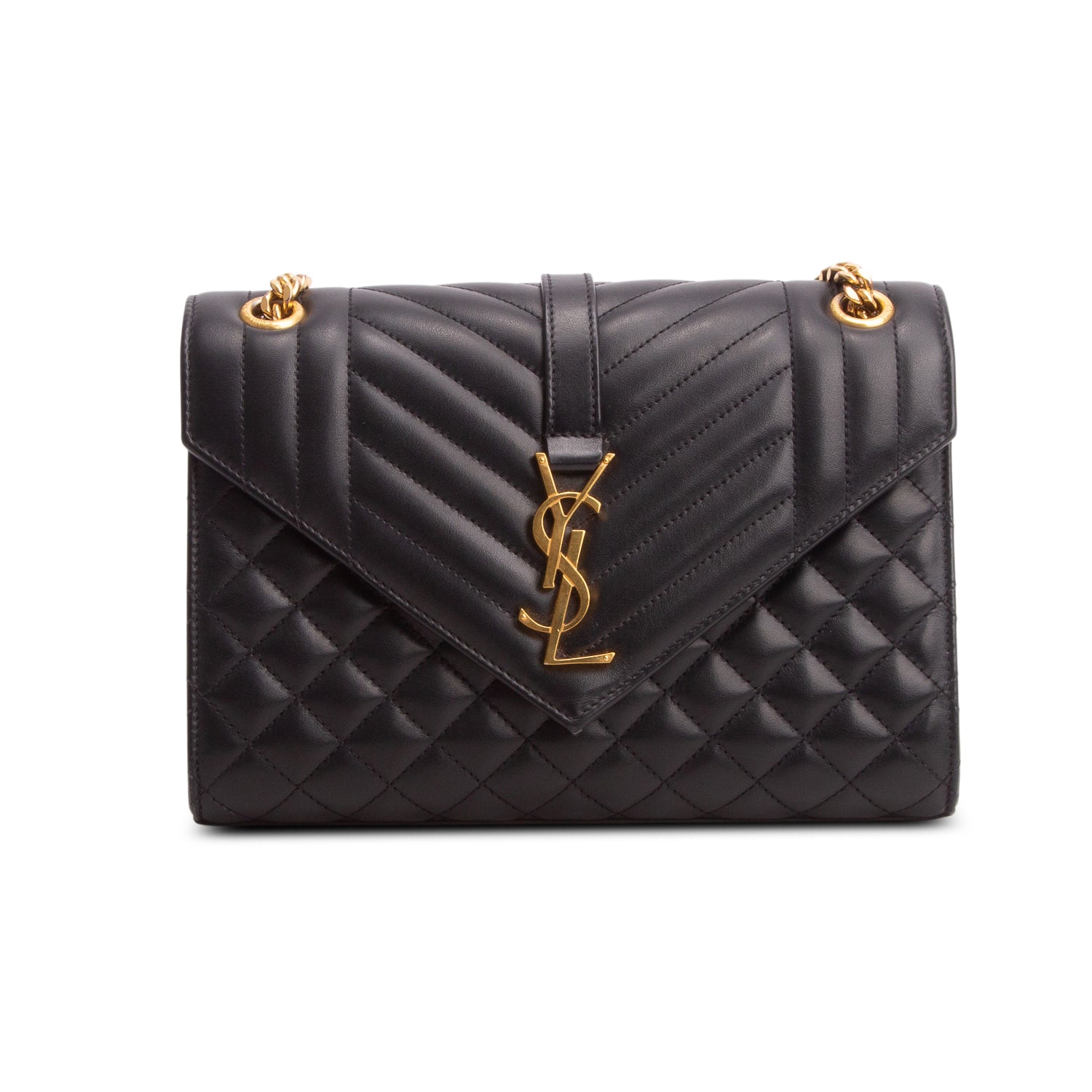 Saint Laurent 2021 Black Lambskin Matelasse Medium Triquilt Monogram Satchel