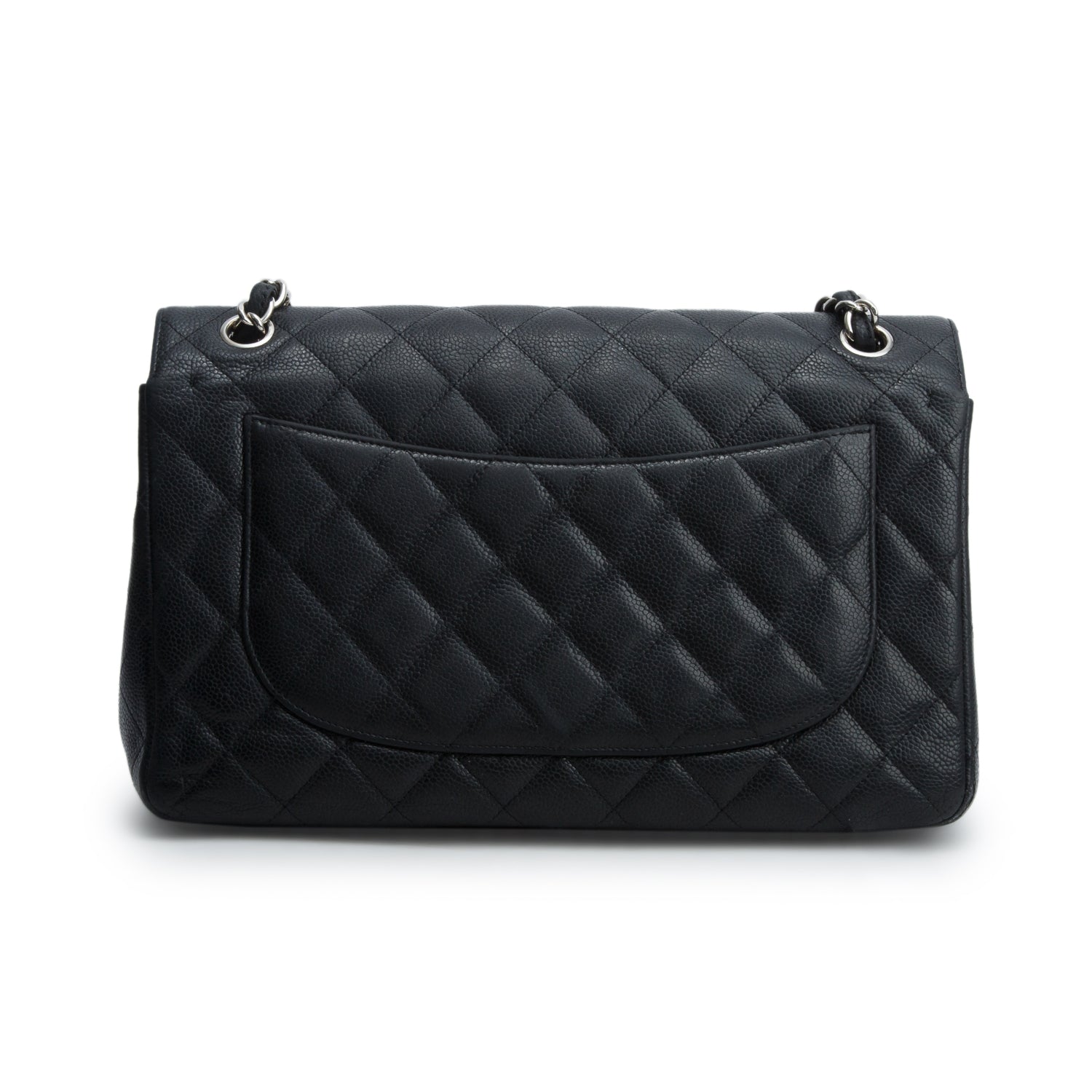 Chanel Black Caviar Quilted Leather Classic Jumbo Double Flap Bag w/ Box